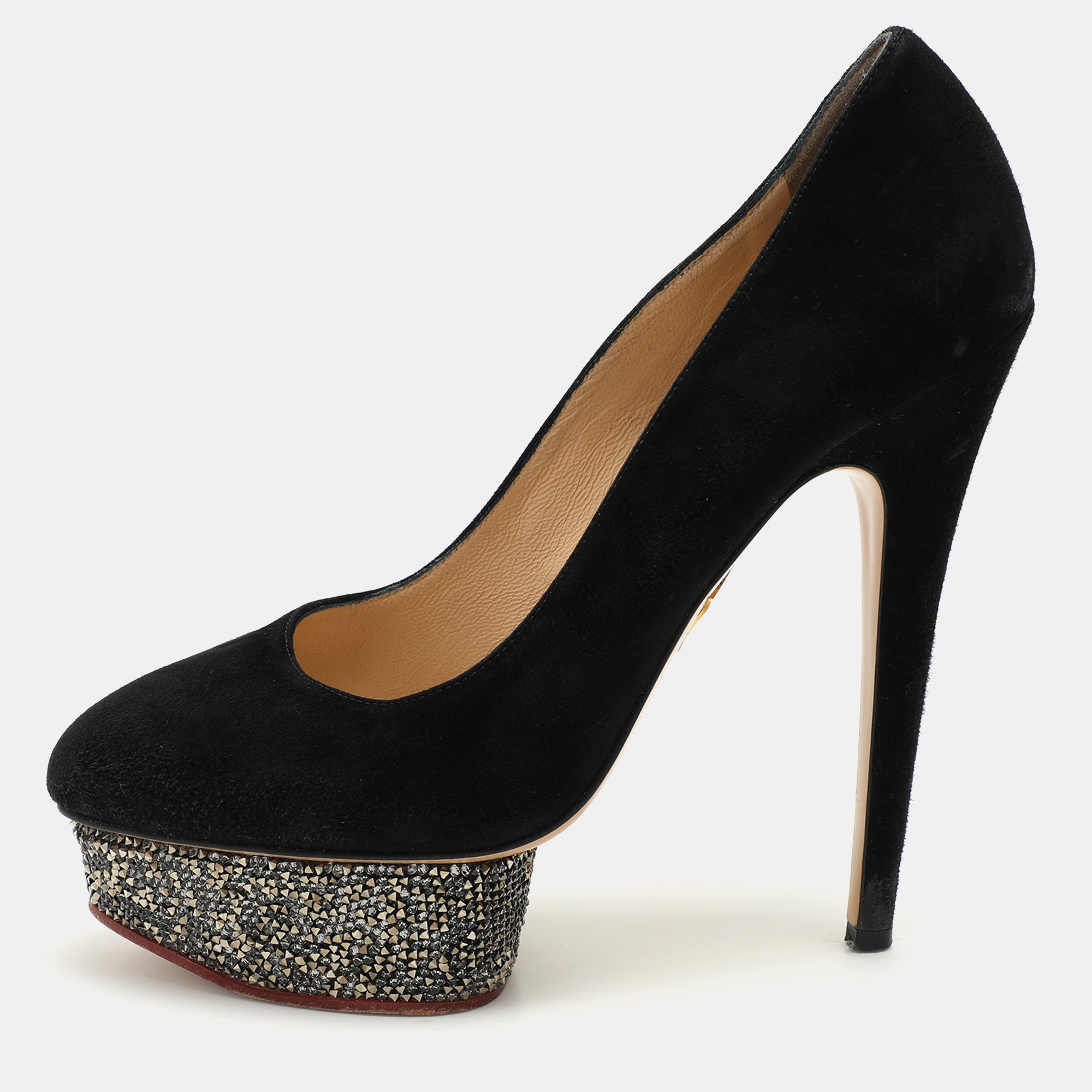 Charlotte Olympia Black Suede Dolly Platform Pumps Size 39