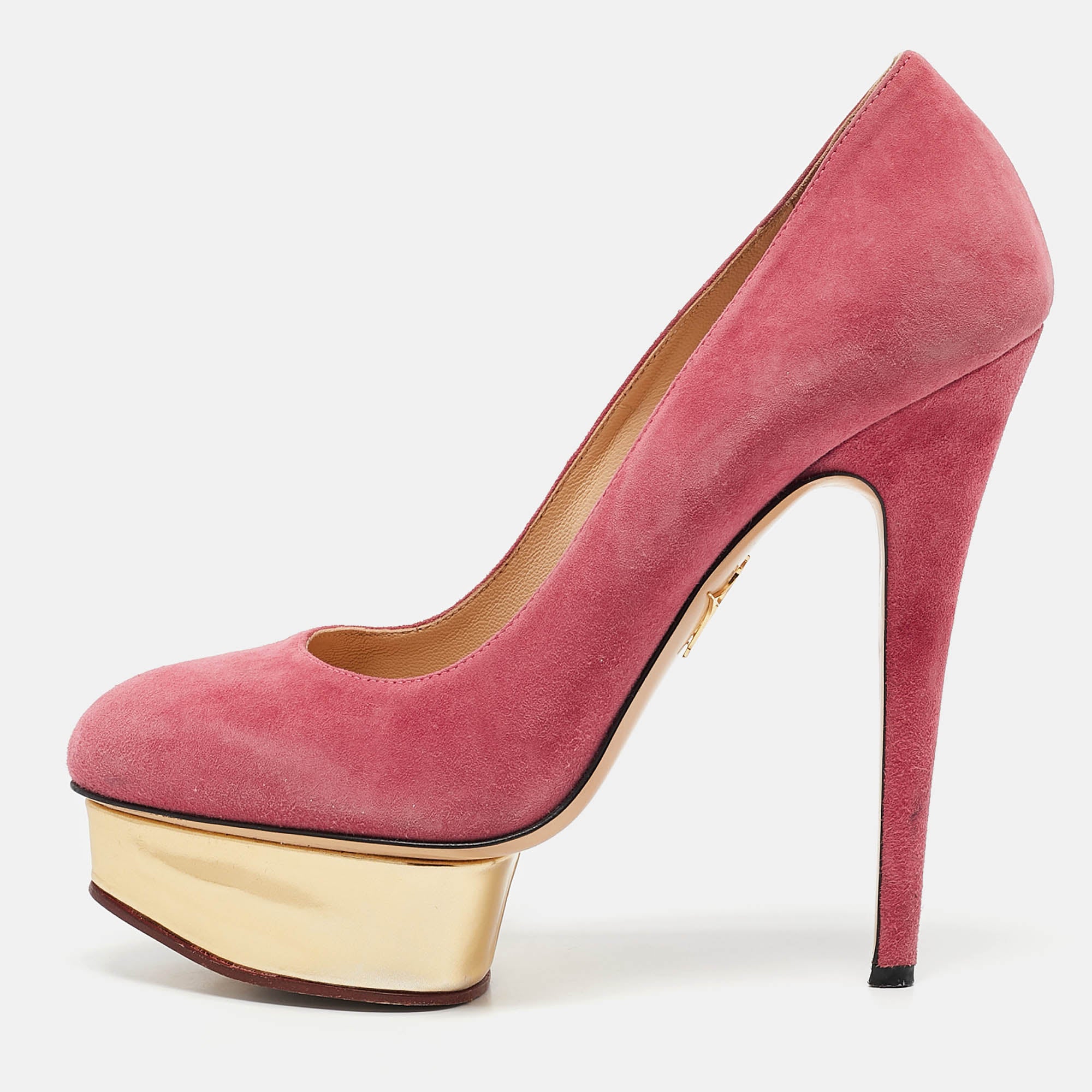 Charlotte Olympia Pink Suede Dolly Platform Pumps Size 39.5