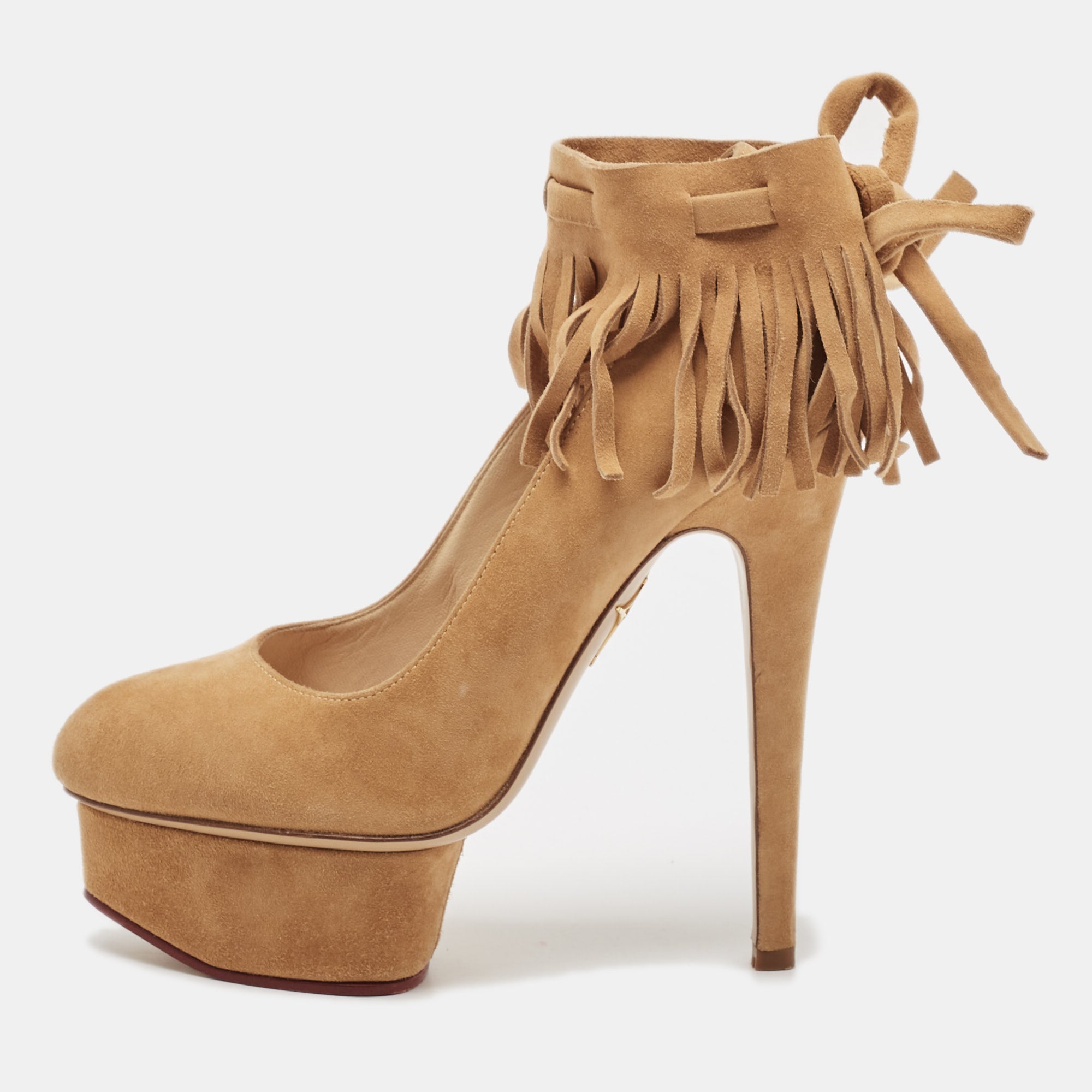 Charlotte Olympia Beige Suede Dolly Platform Pumps Size 34