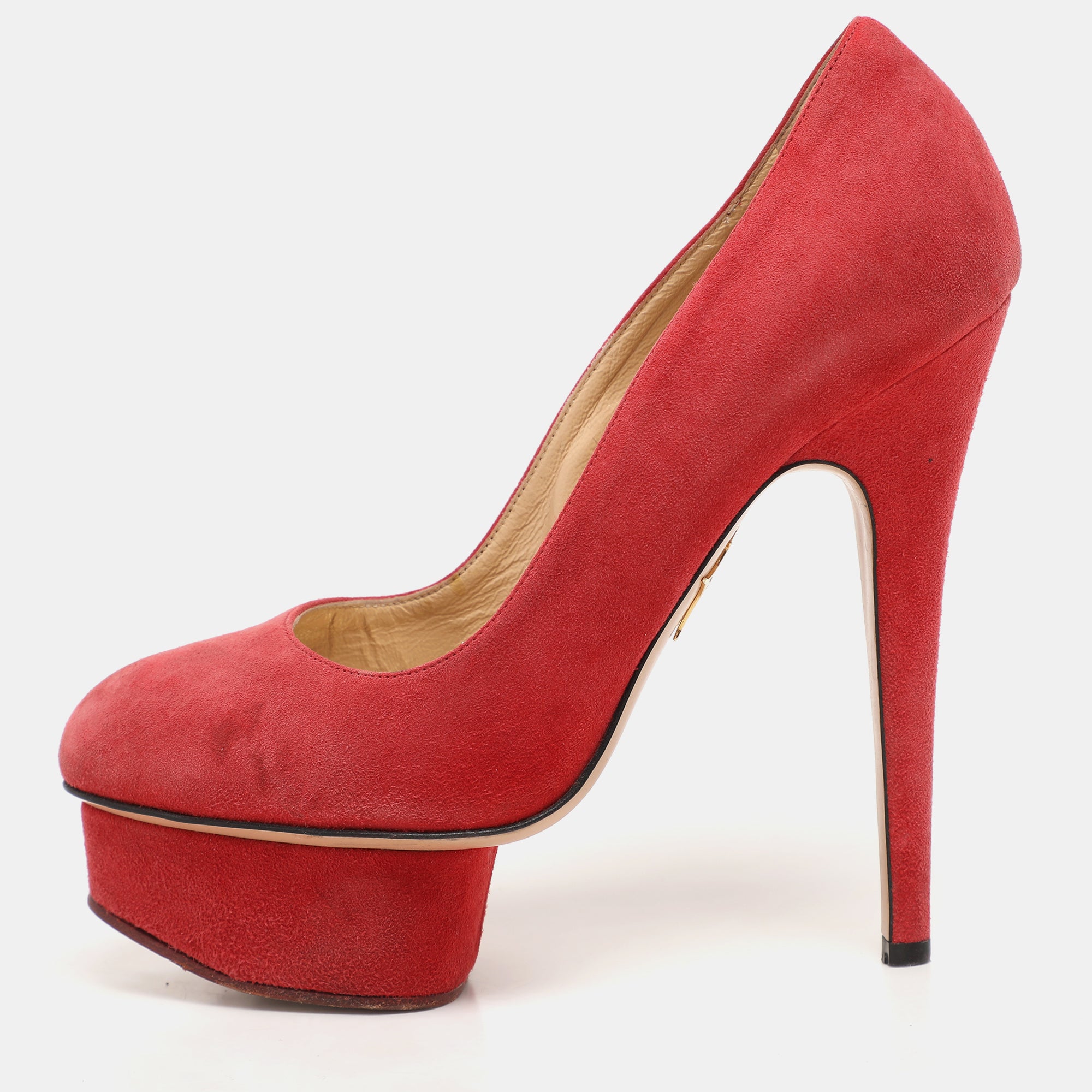 Charlotte Olympia Red Suede Dolly Platform Pumps Size 36.5