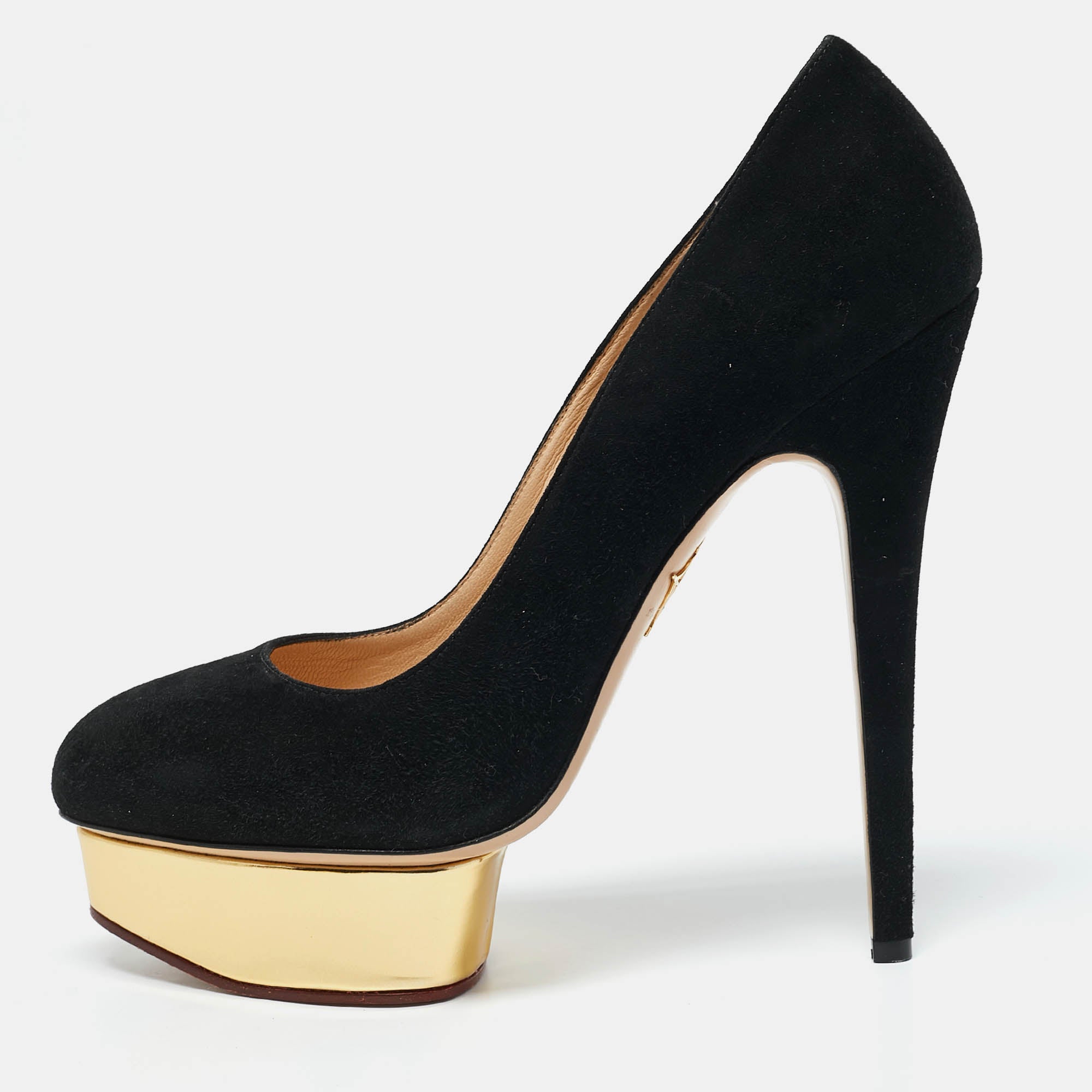 Charlotte Olympia Black Suede Dolly Platform Pumps Size 41