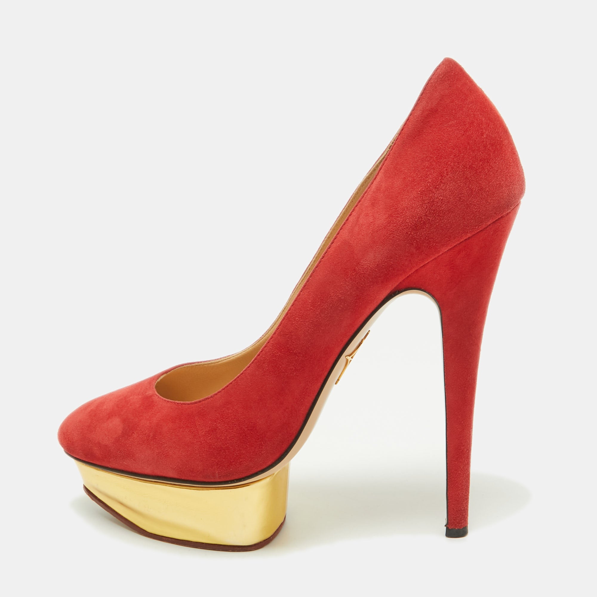 Charlotte Olympia Red Suede Dolly Platform Pumps Size 39