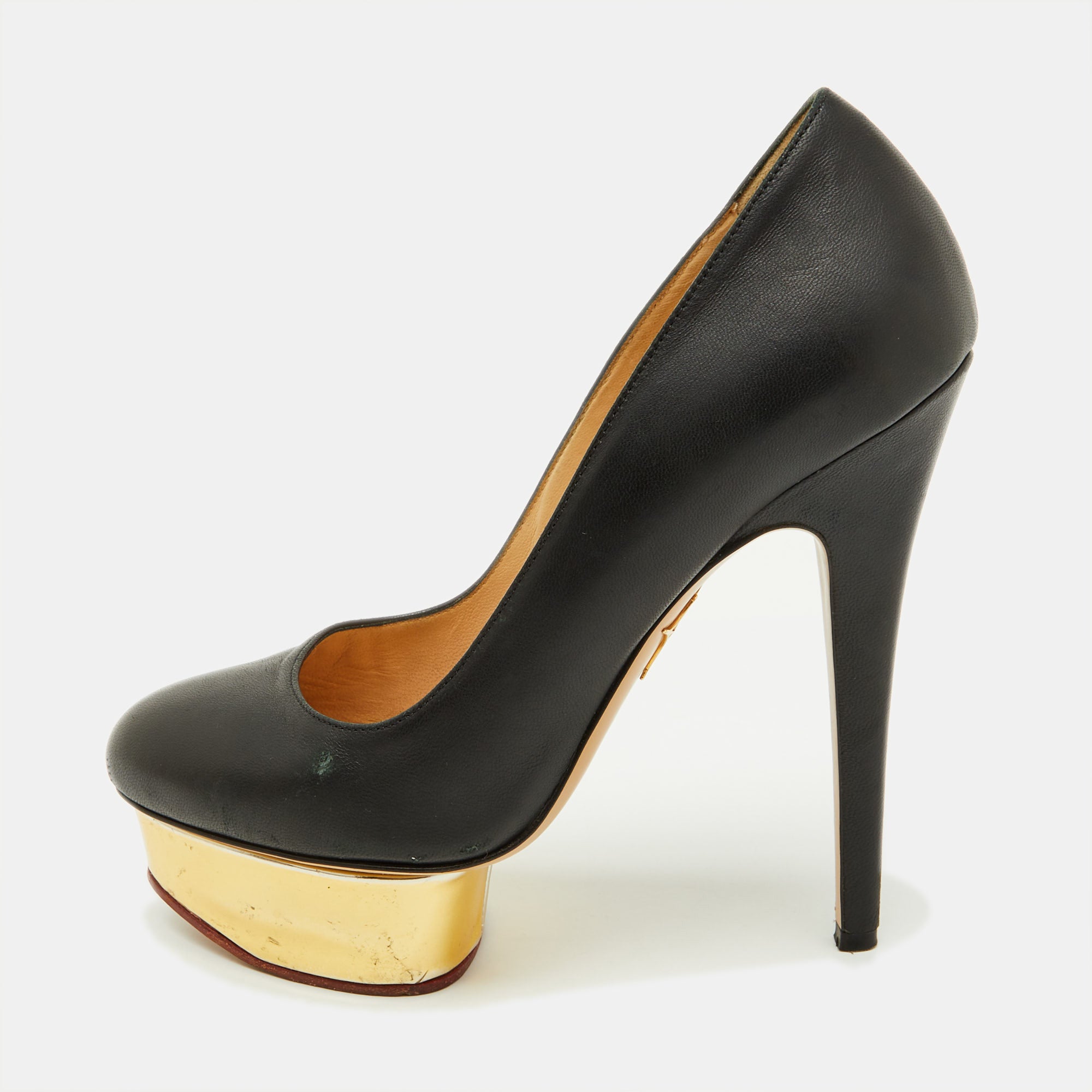 Charlotte Olympia Black Leather Dolly Platform Pumps Size 37