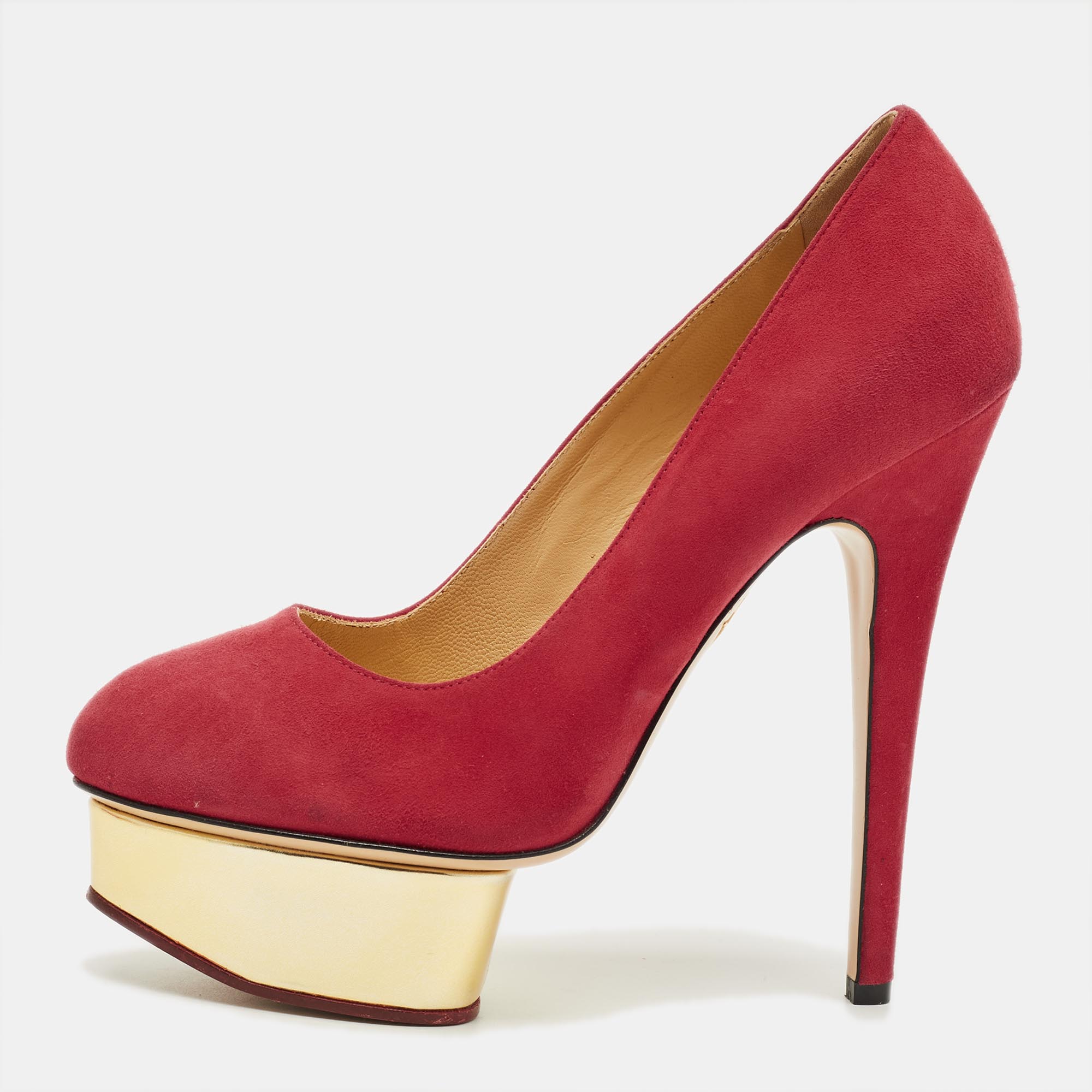 Charlotte Olympia Red Suede Dolly Platform Pumps Size 37