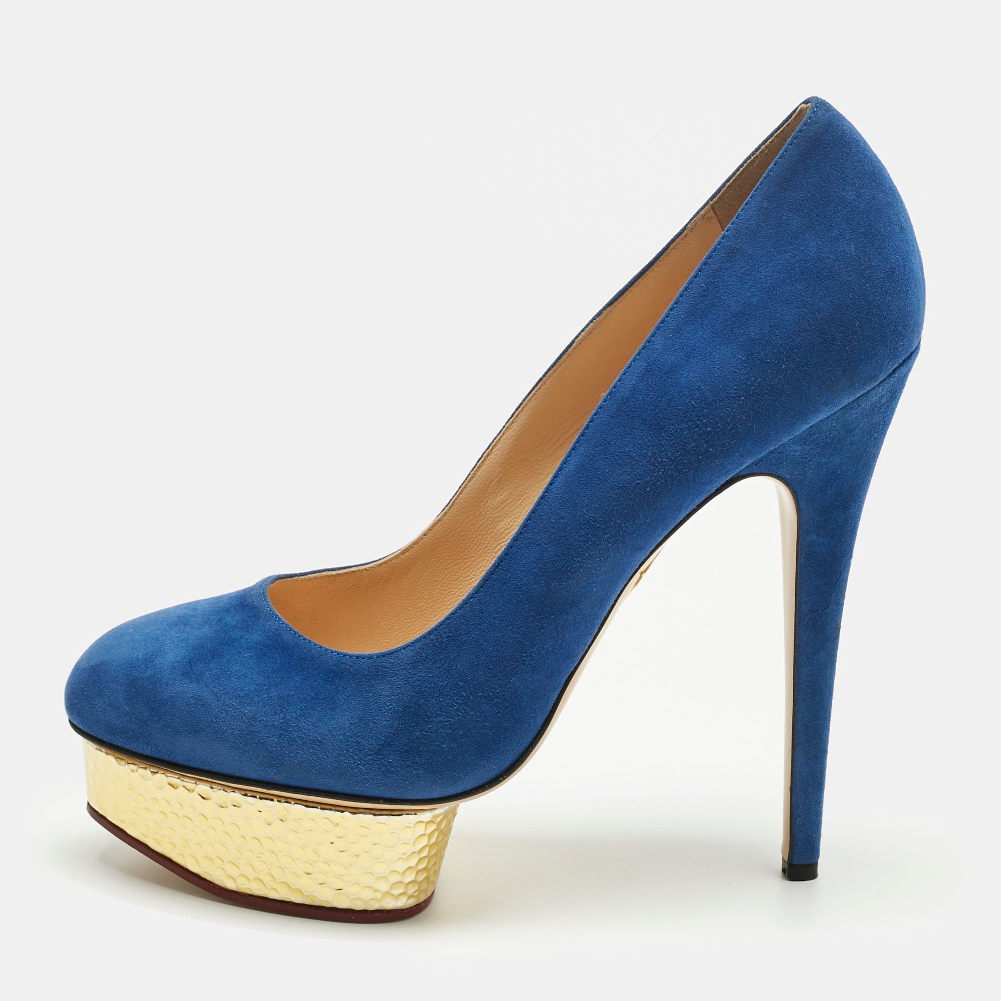 Charlotte Olympia Blue Suede Dolly Platform Pumps Size 41
