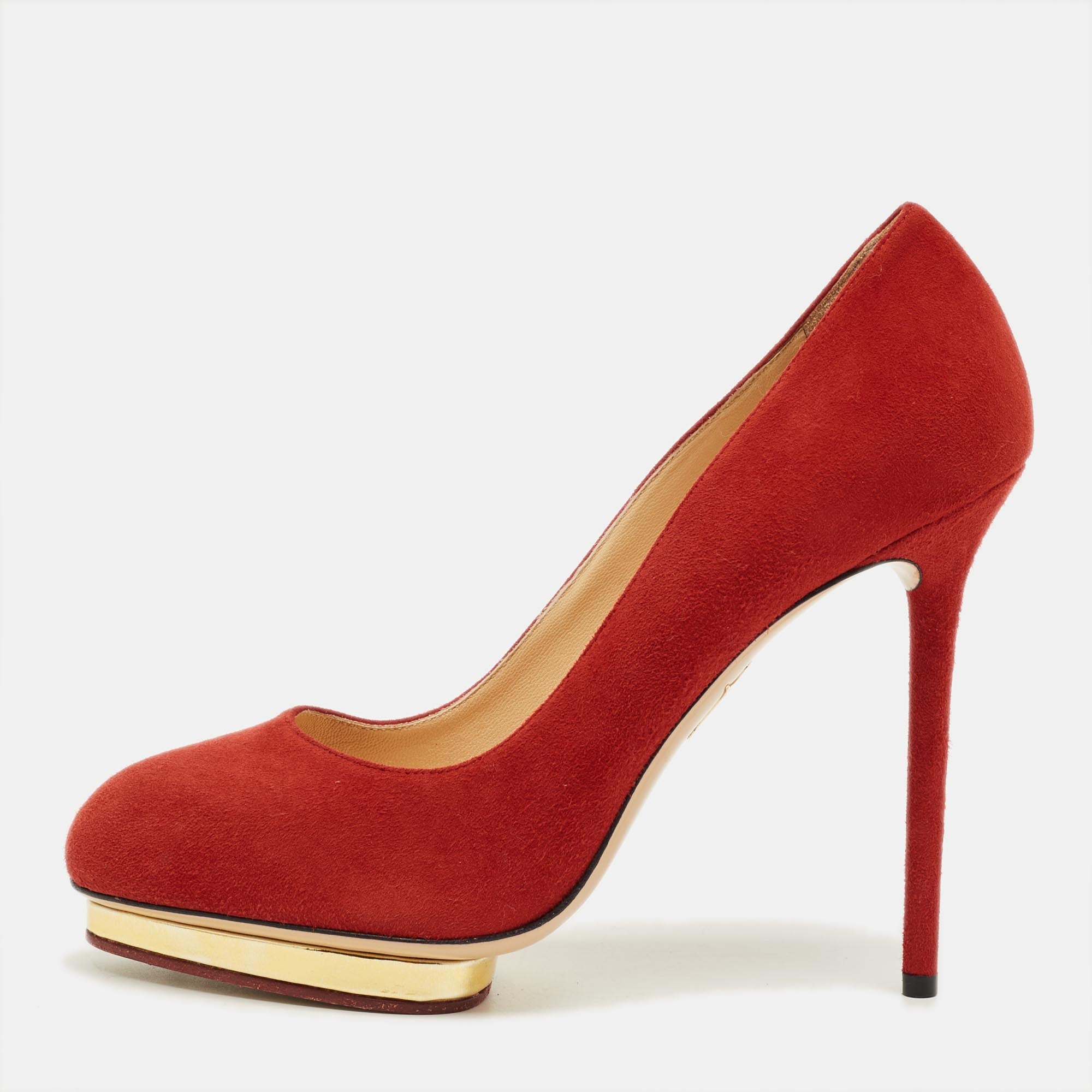Charlotte Olympia Red Suede Dolly Platform Pumps Size 40.5