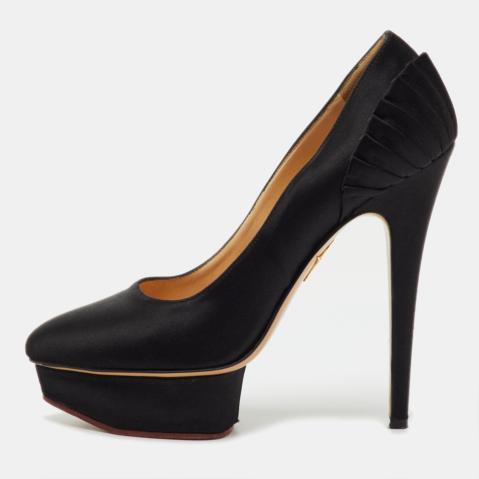 Charlotte Olympia Black Satin Dolly Platform Pumps Size 39