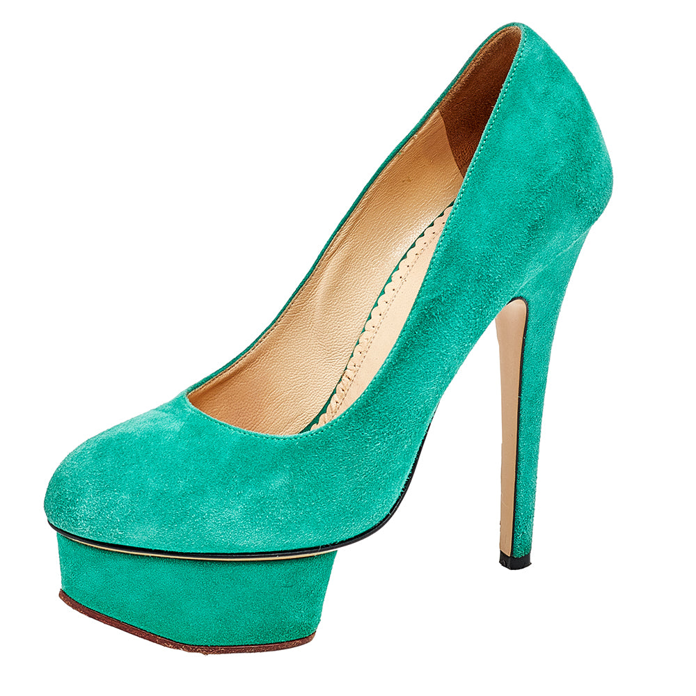 Charlotte Olympia Green Suede Dolly Platform Pumps Size 35