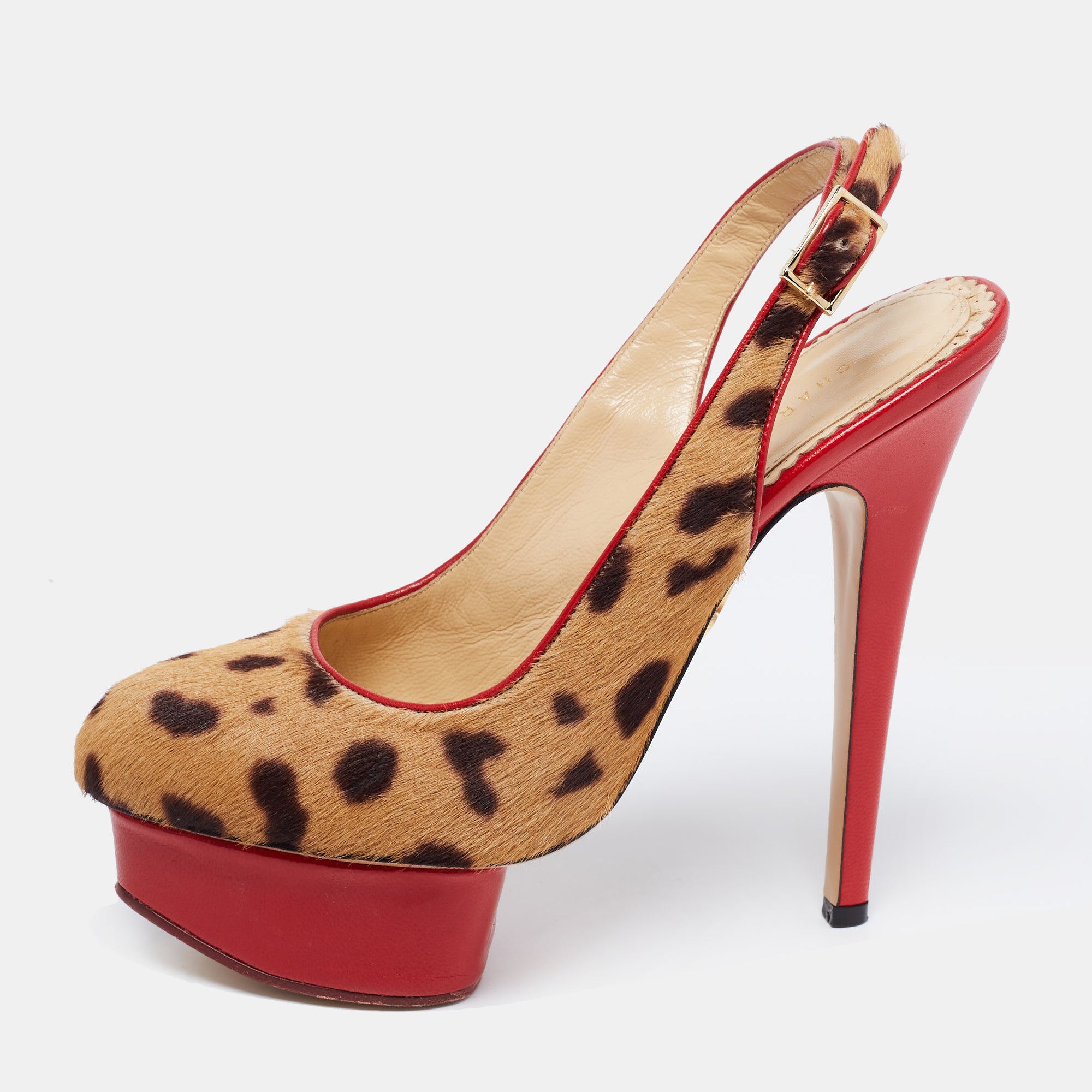 Charlotte Olympia Red-Brown Leopard Calf Hair And Leather Dolly Slingback Pumps Size 36.5