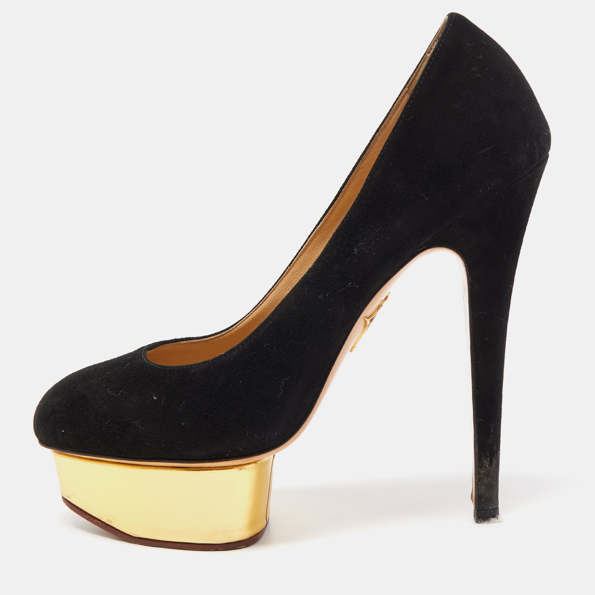 Charlotte Olympia Black Suede Dolly Platform Pumps Size 37.5