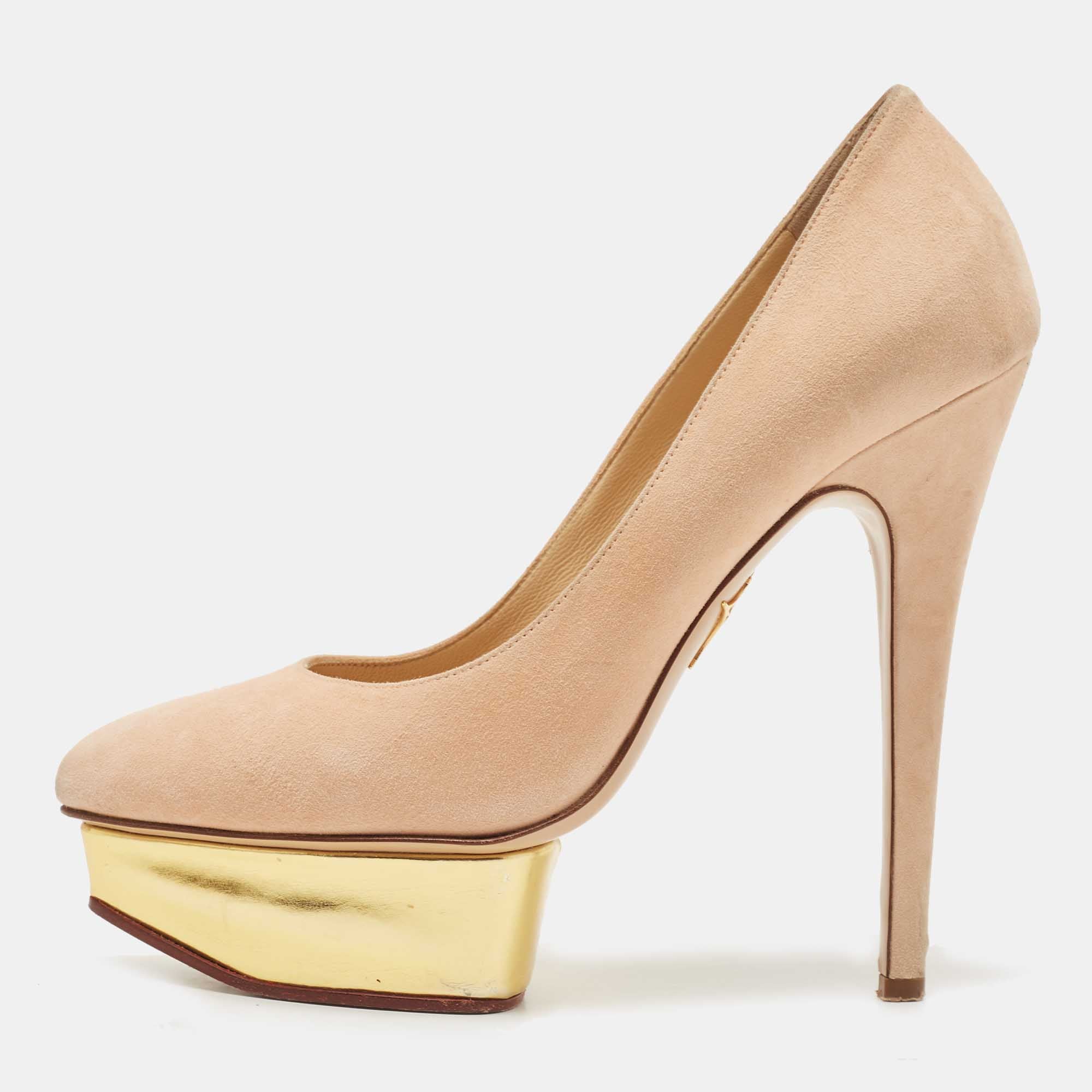 Charlotte Olympia Beige Suede Dolly Platform Pumps Size 37.5
