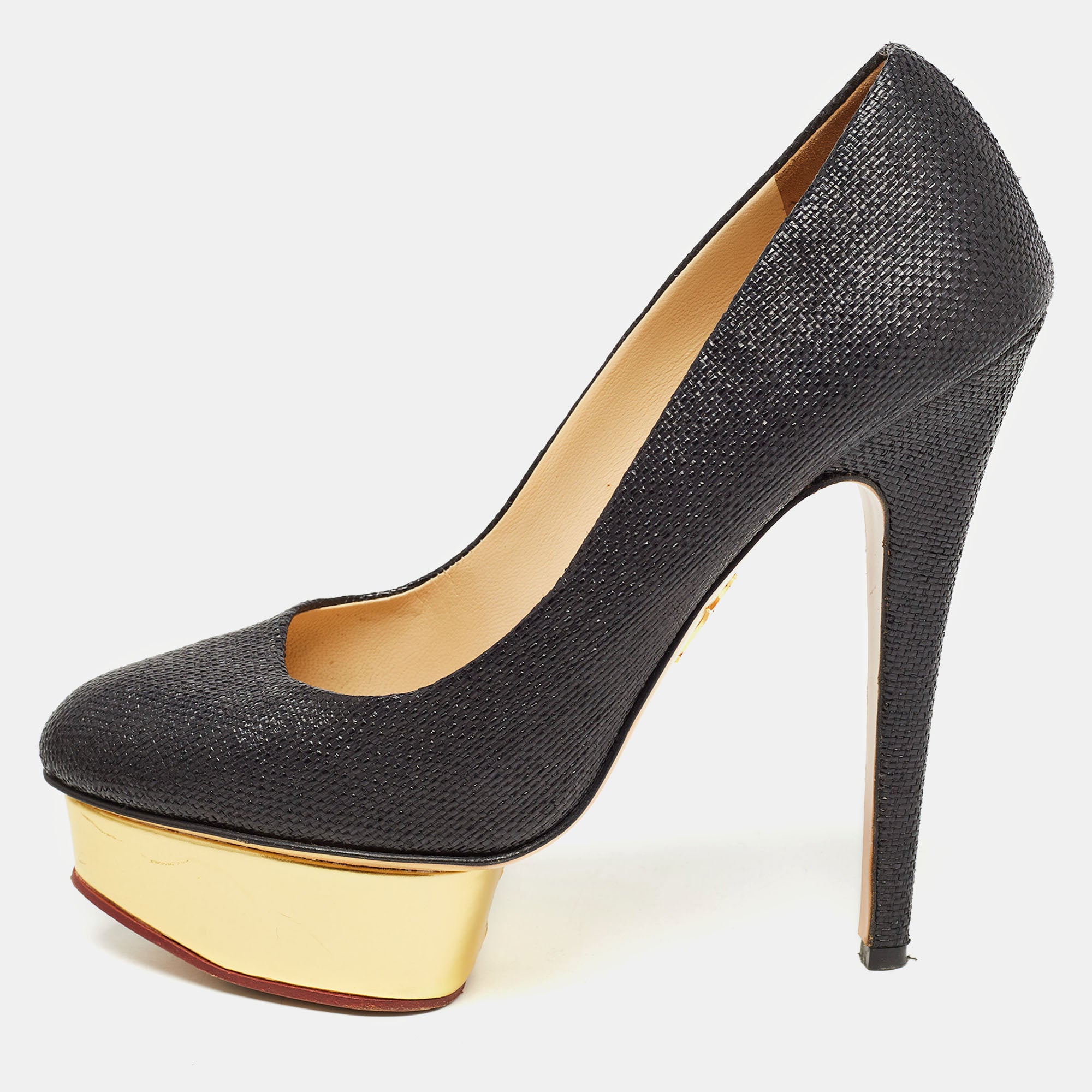 Charlotte Olympia Black Raffia Dolly Pumps Size 39.5