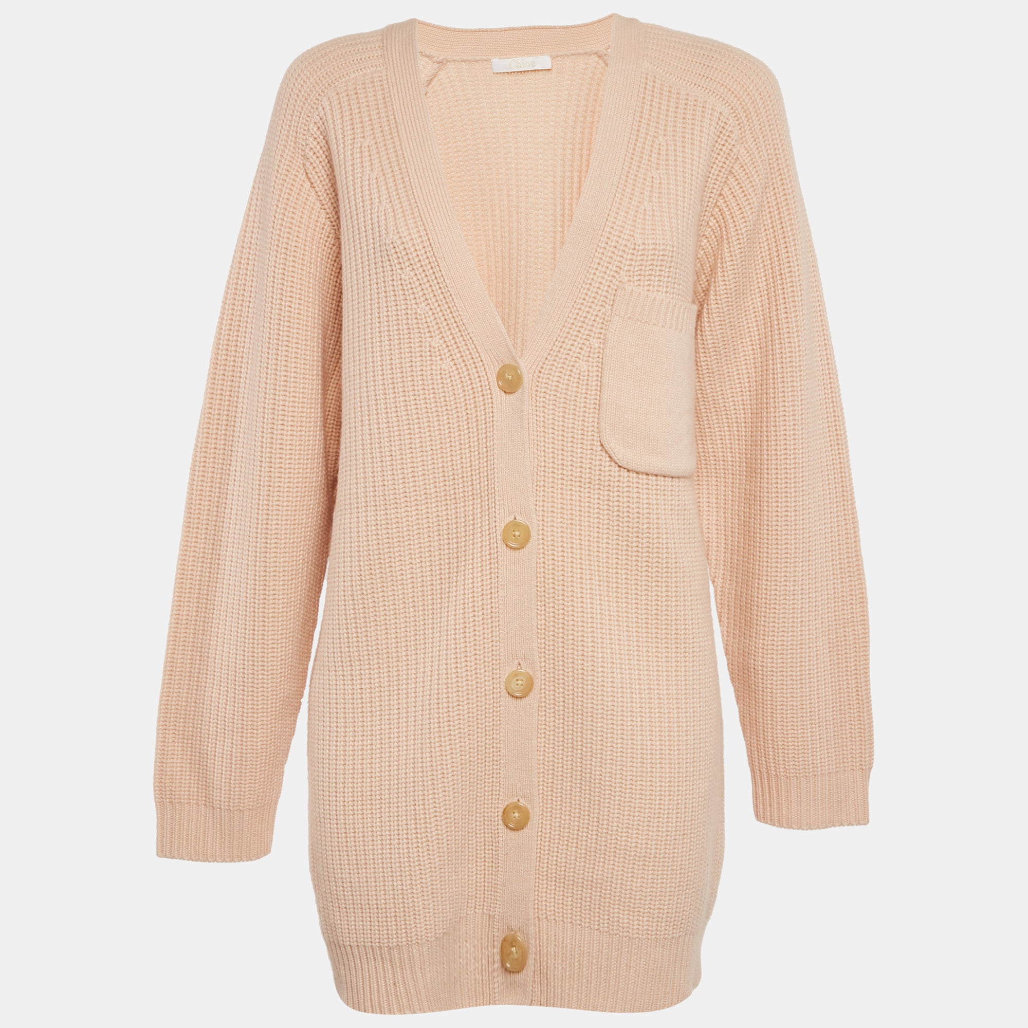 Chloe Pastel Pink Cashmere Knit Button Front Cardigan M