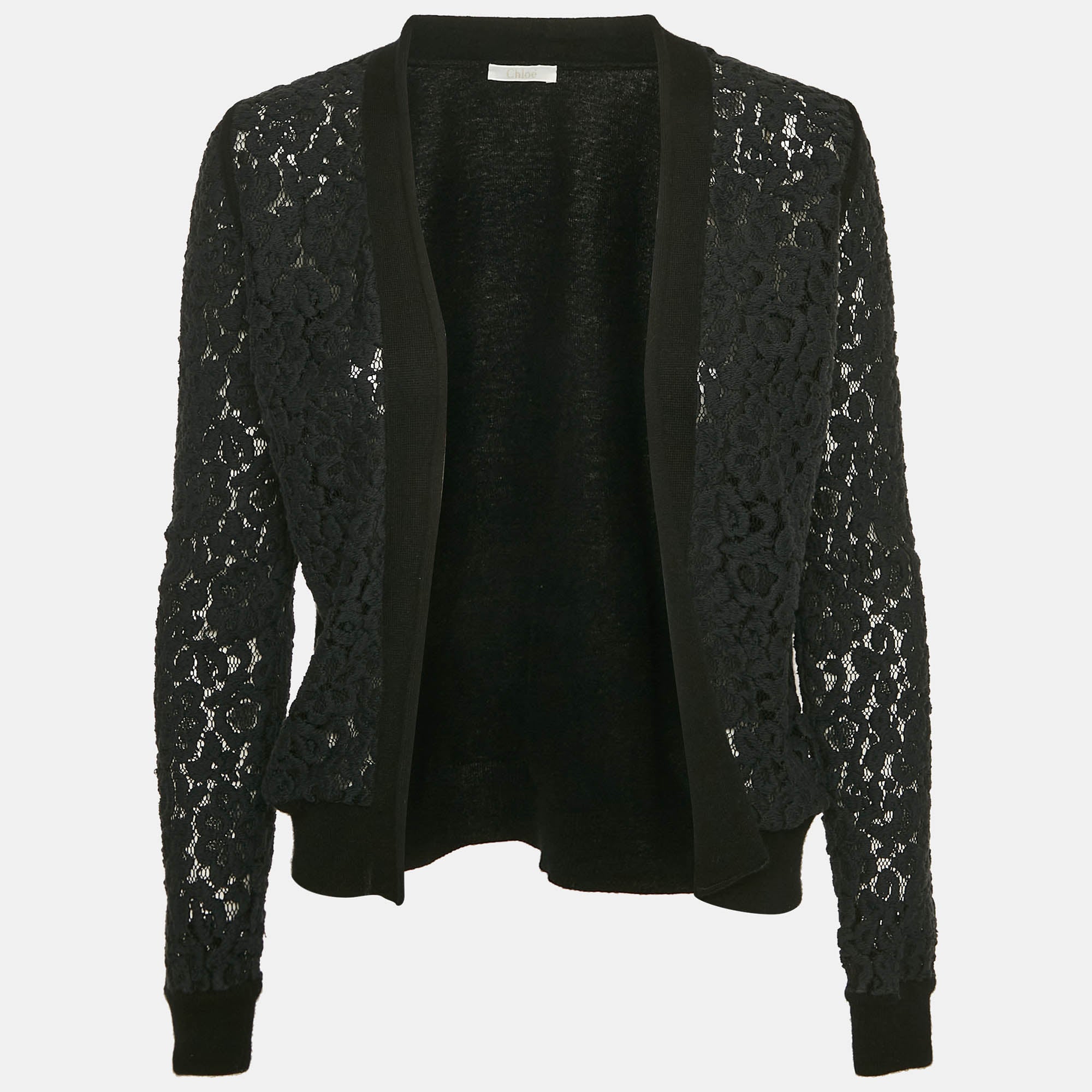 Chloe Black Crochet and Cashmere Cardigan L