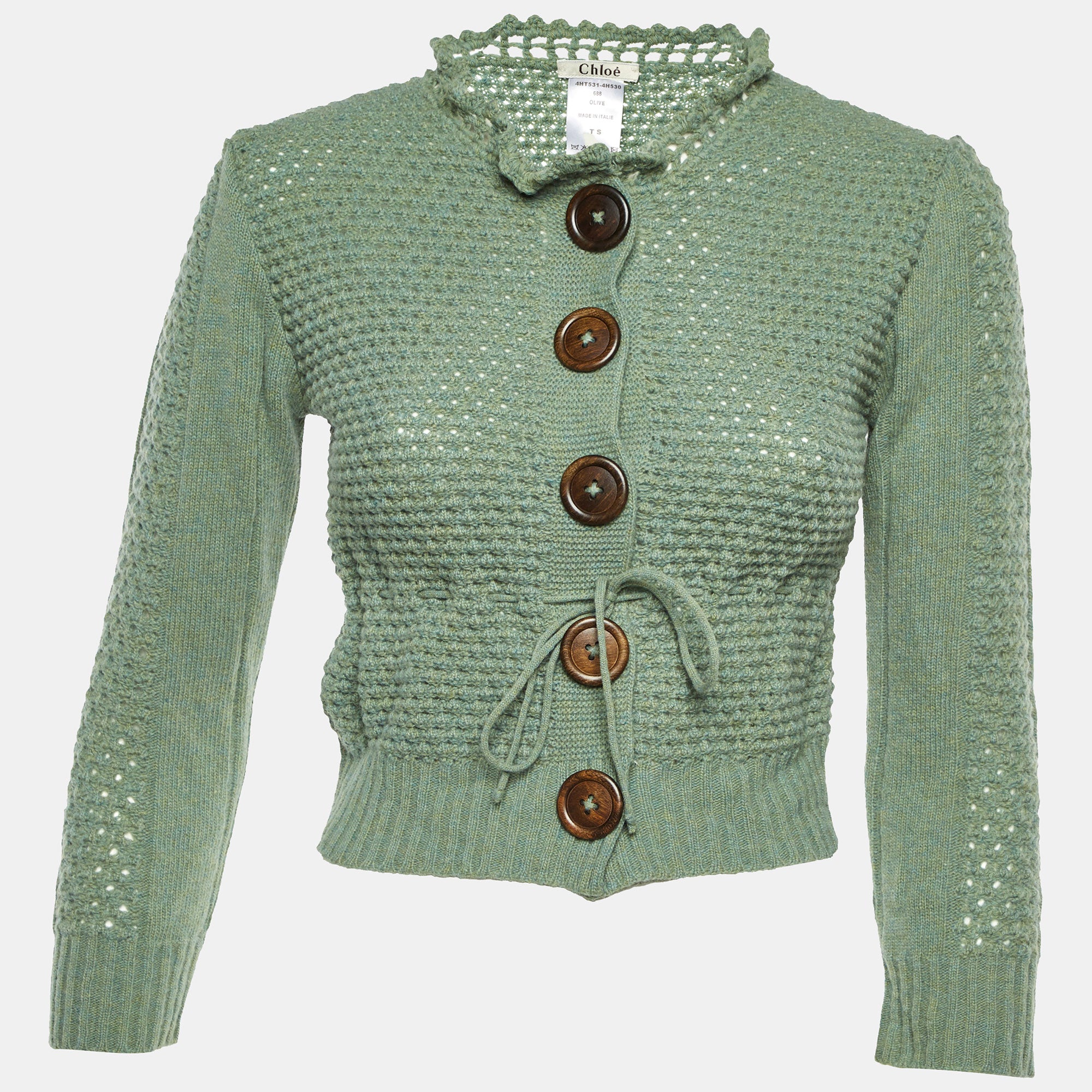 Chloe Olive Green Merino Wool Cropped Cardigan S