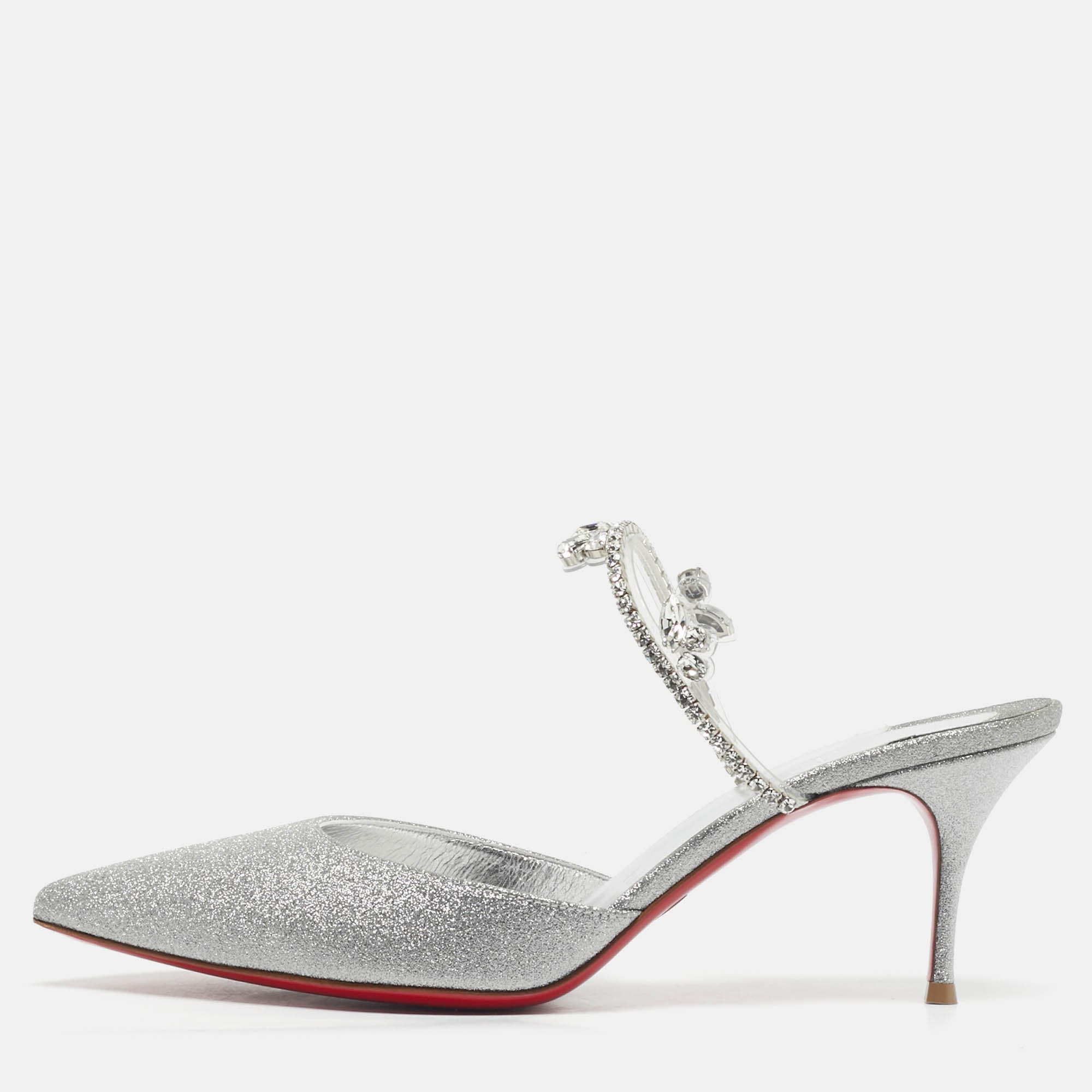 Christian Louboutin Silver Glitter Planet Queen Mules Size 39.5