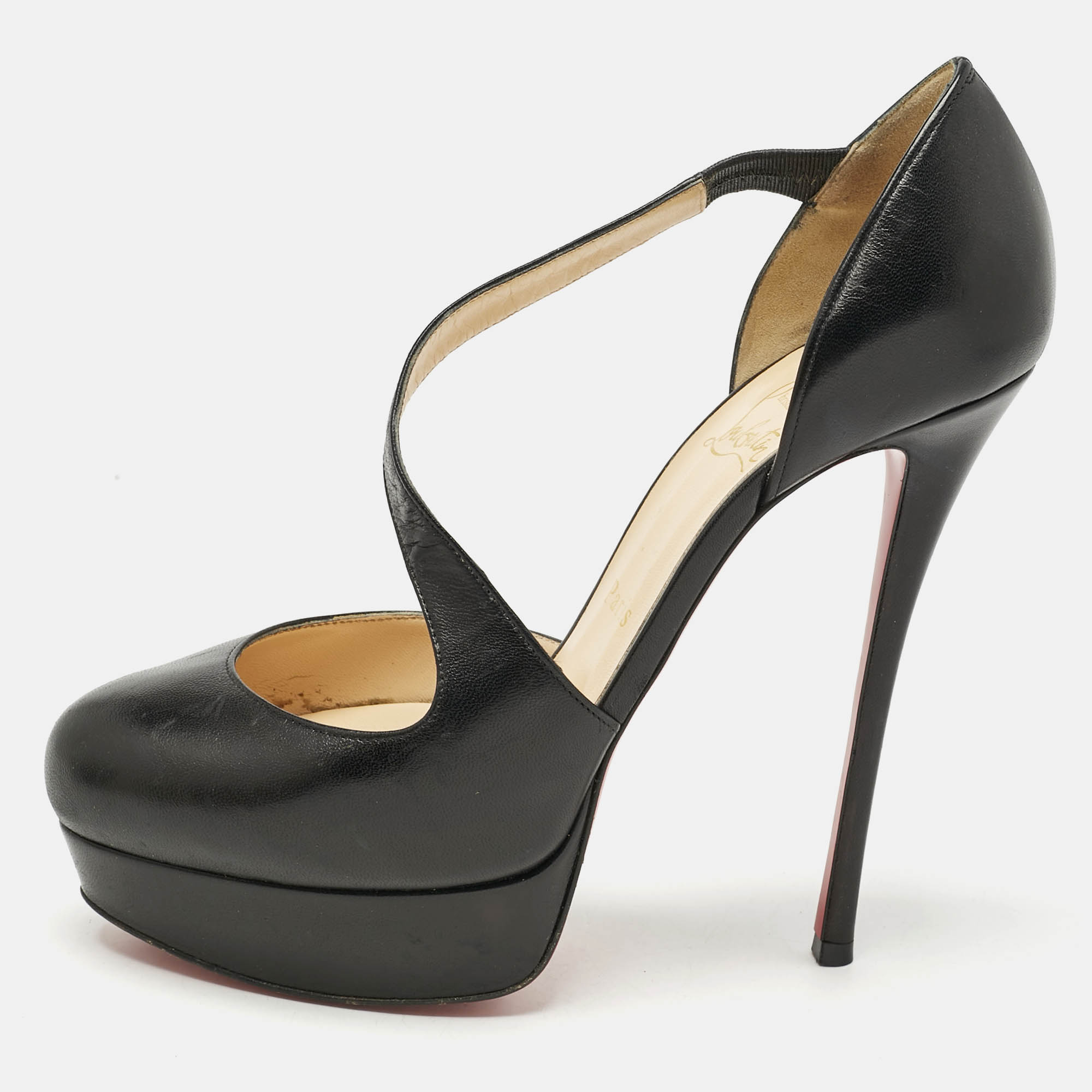 Christian Louboutin Black Leather Decalcoco Cross Strap Pumps 39