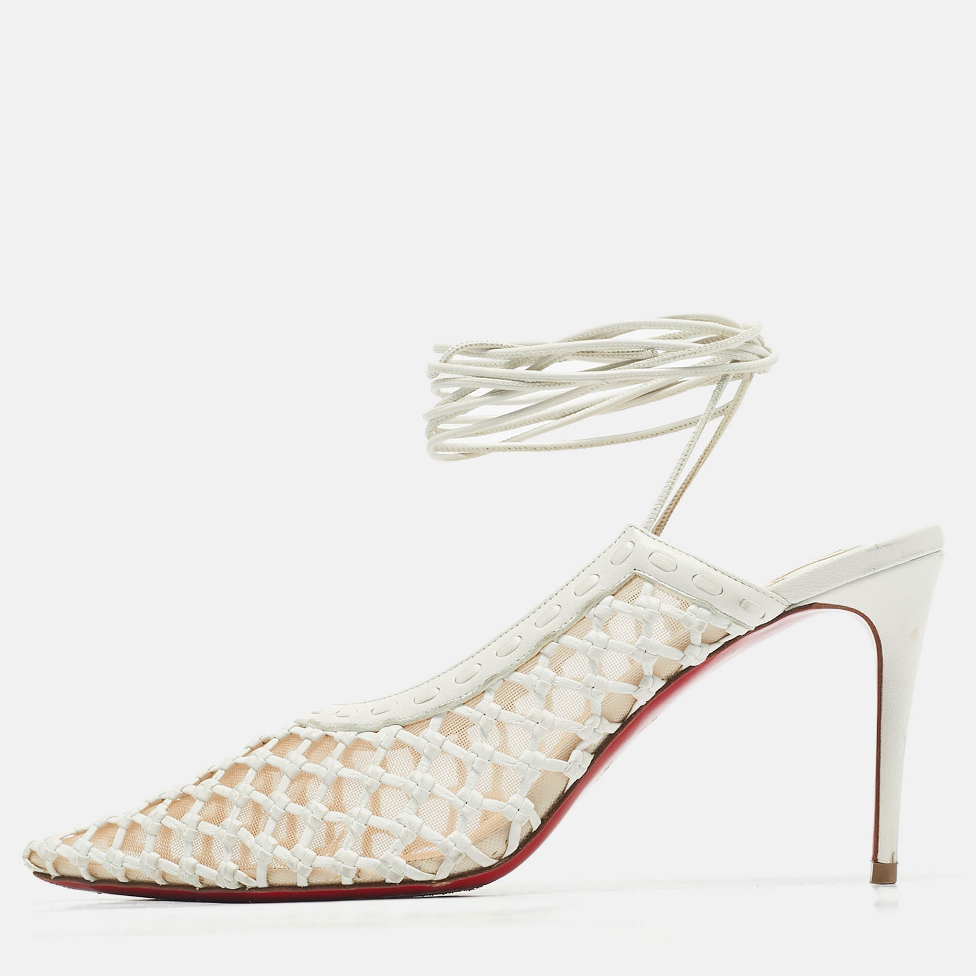Christian Louboutin White Leather and Mesh Cage & Curry Pumps Size 37.5