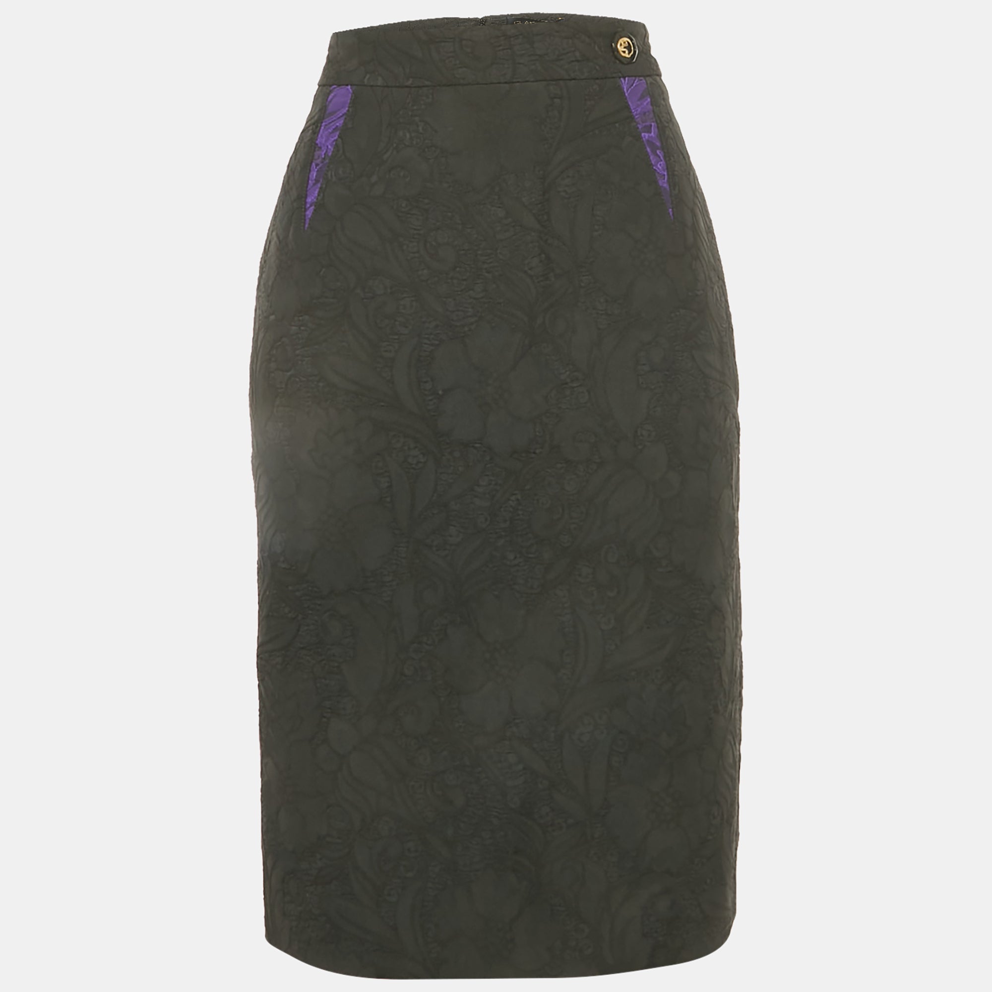 Class by Roberto Cavalli Black Floral Jacquard Pencil Skirt L