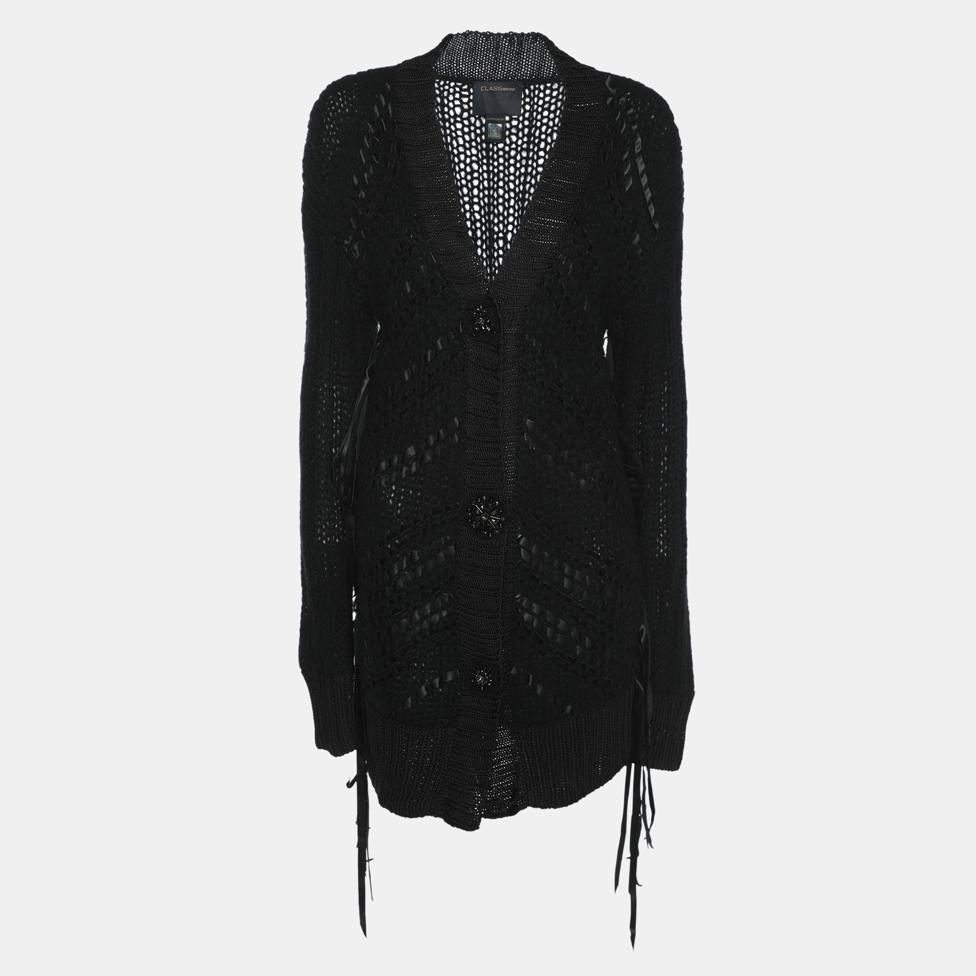 Class by Roberto Cavalli Black Wool Knit Cardigan L