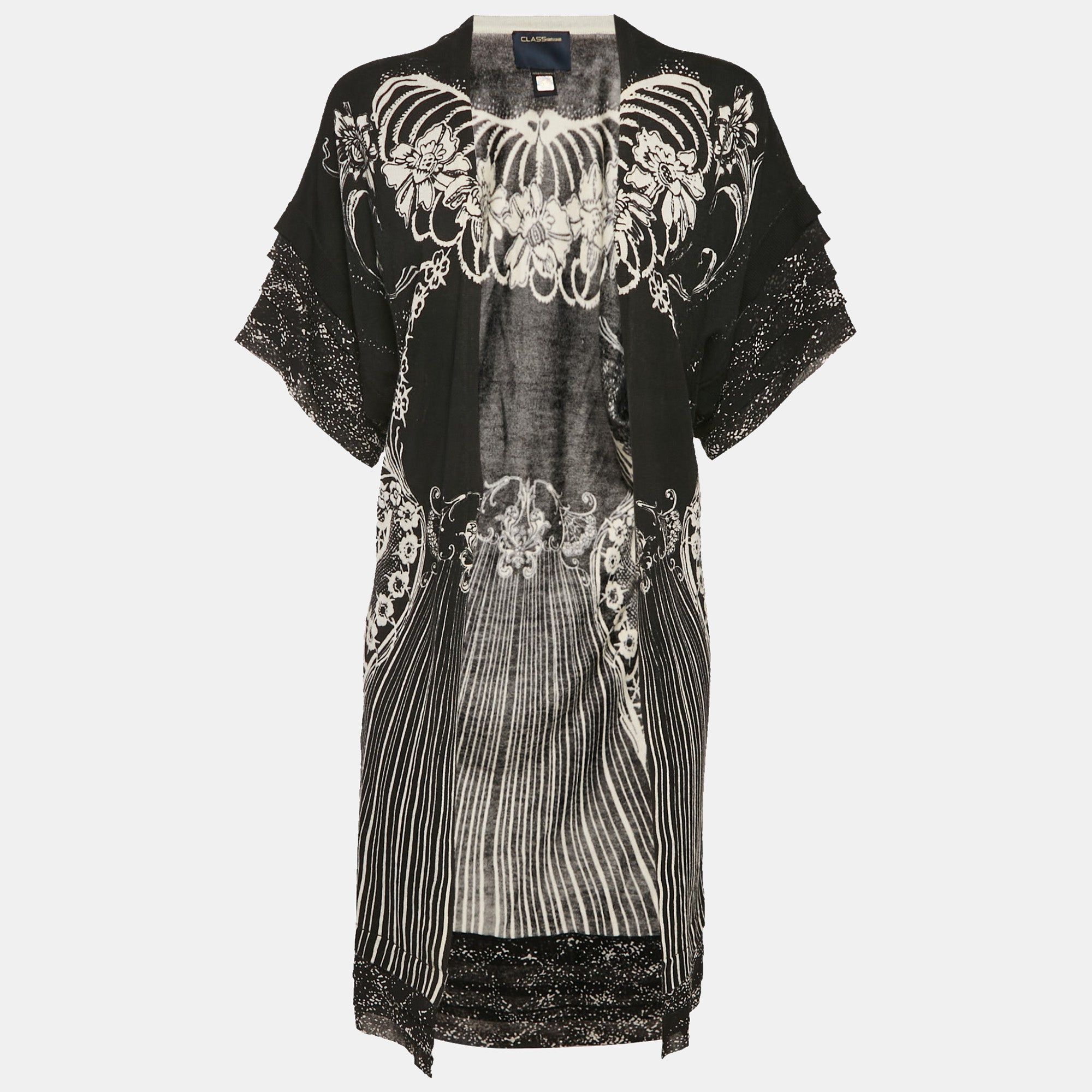 Class by Roberto Cavalli Black Printed Knit Silk Trim Cardigan S