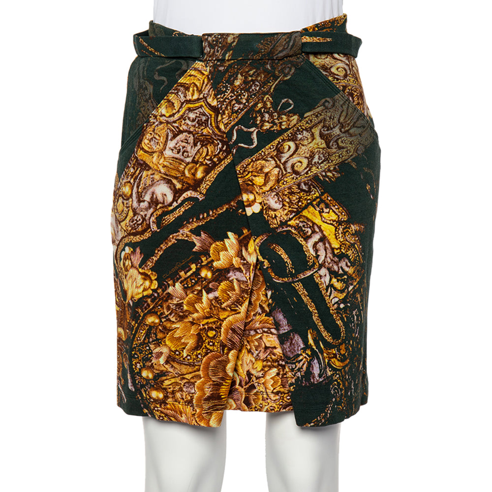 Class by Roberto Cavalli Green Printed Knit Draped Short Skirt S