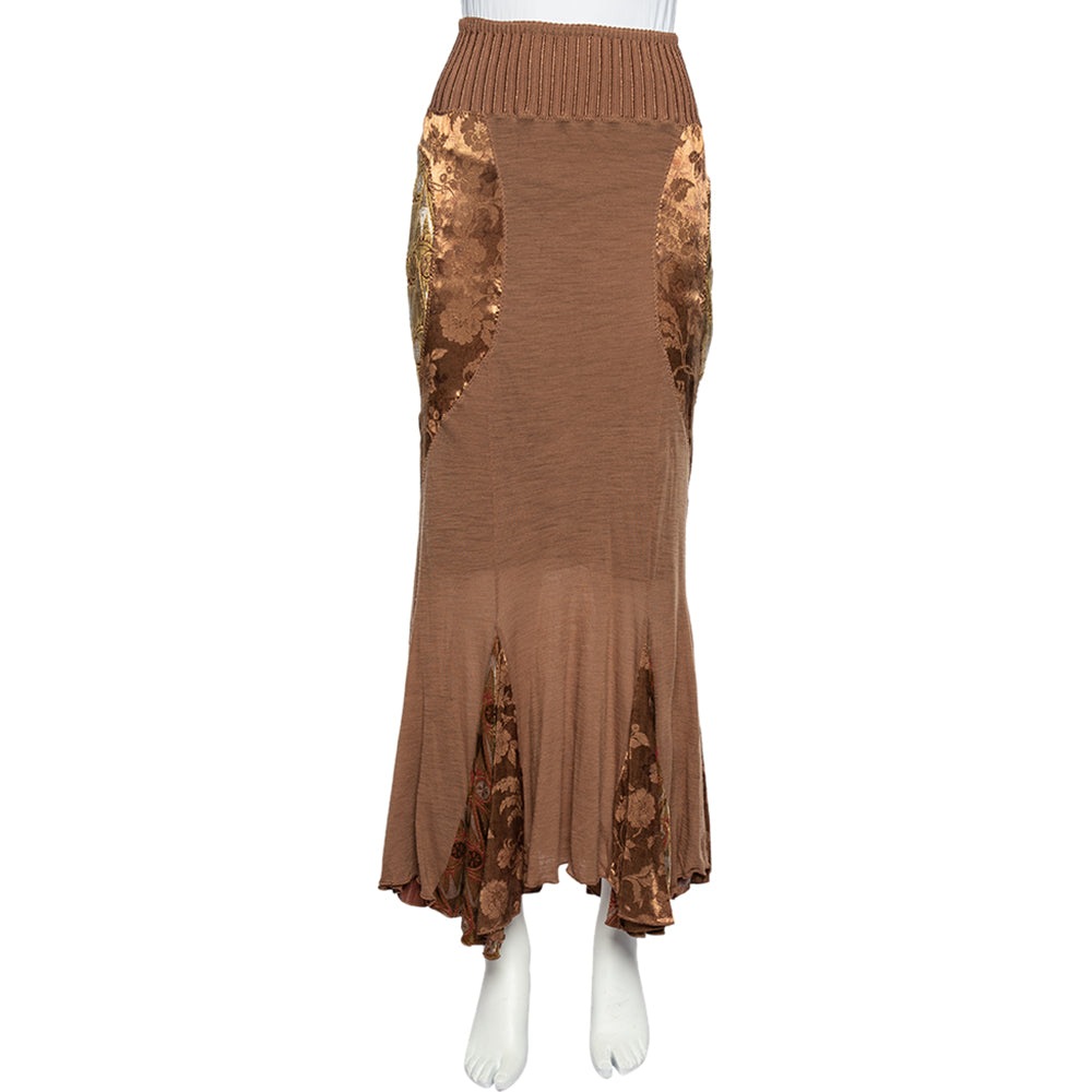 Class by Roberto Cavalli Brown Wool Knit Paneled Skirt M