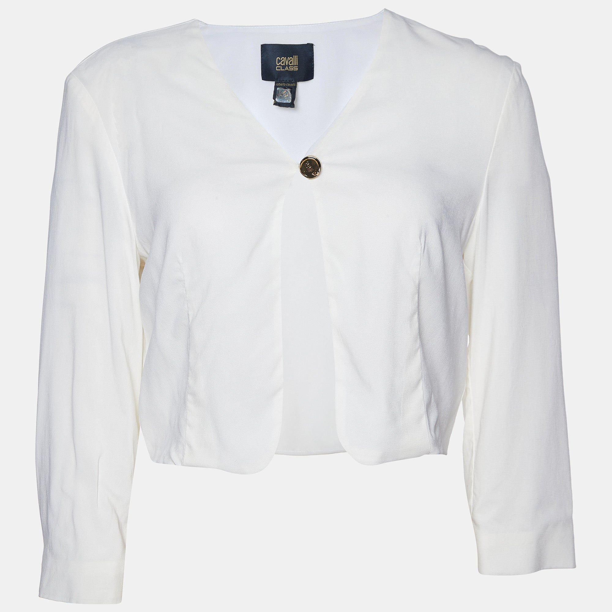 Class By Roberto Cavalli White Crepe Crop Cardigan M