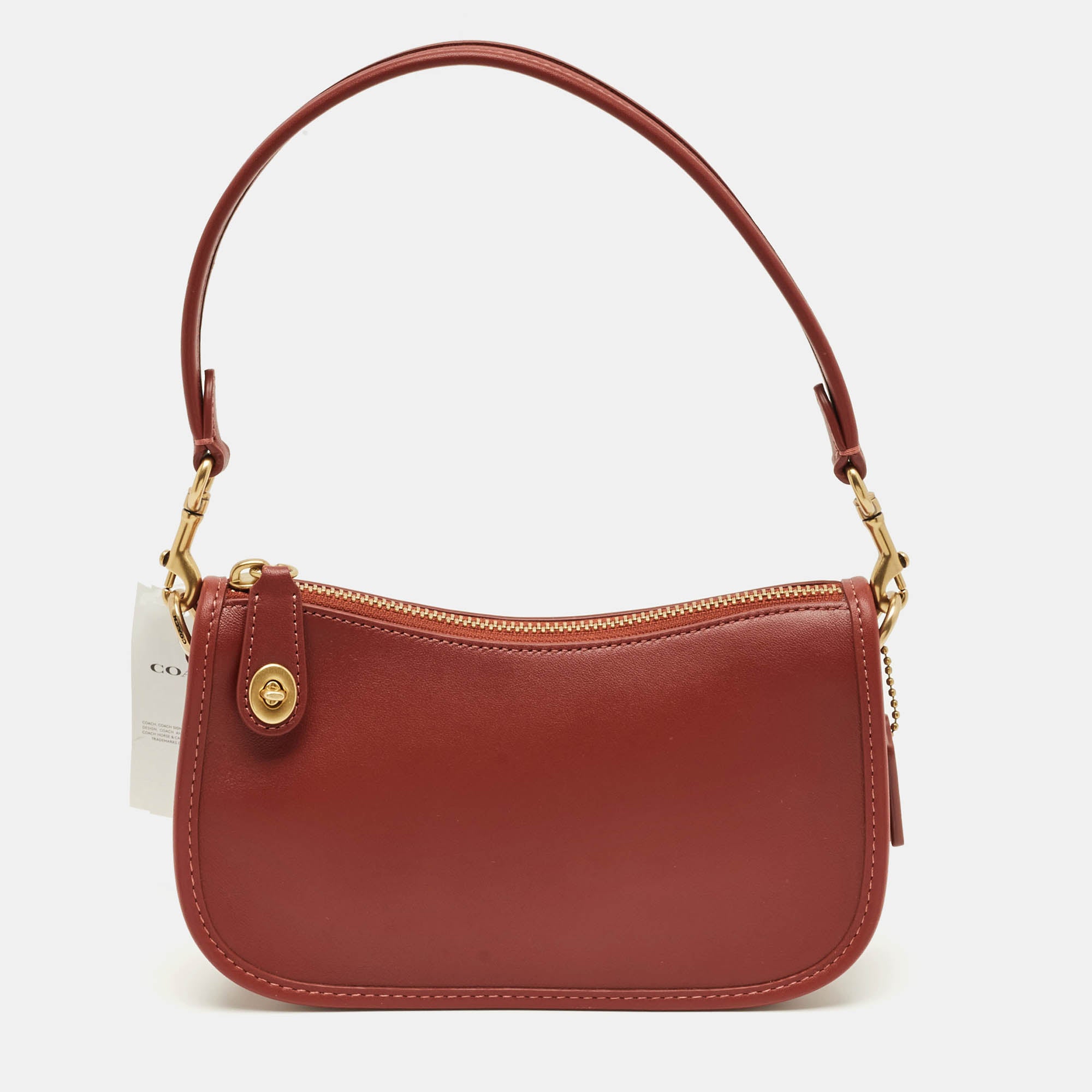 Coach Brick Brown Leather Swinger 20 Clutch Bag