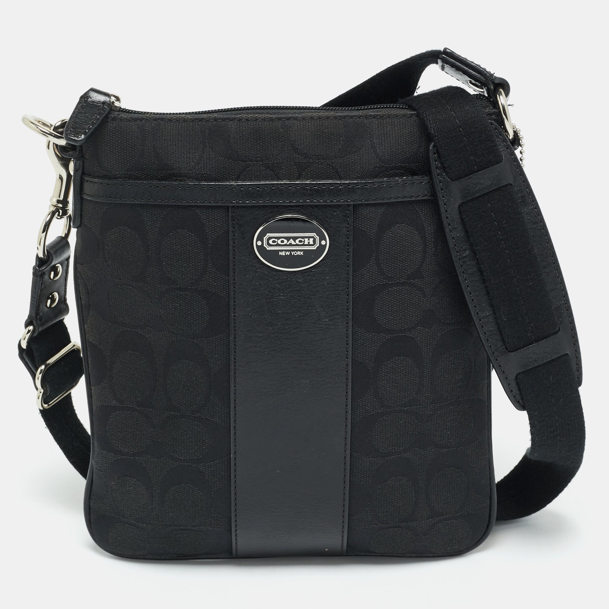 Coach Black Signature Canvas and Leather Swingpack Crossbody Bag