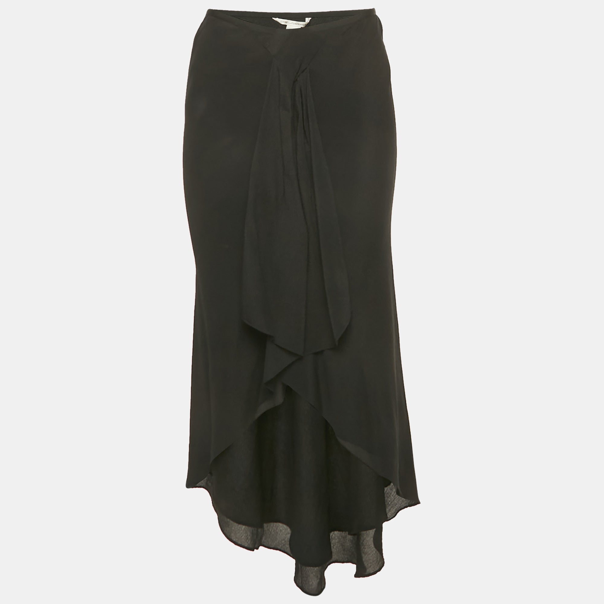 Diane Von Furstenberg Blue Silk Ruffled Asymmetric Skirt M