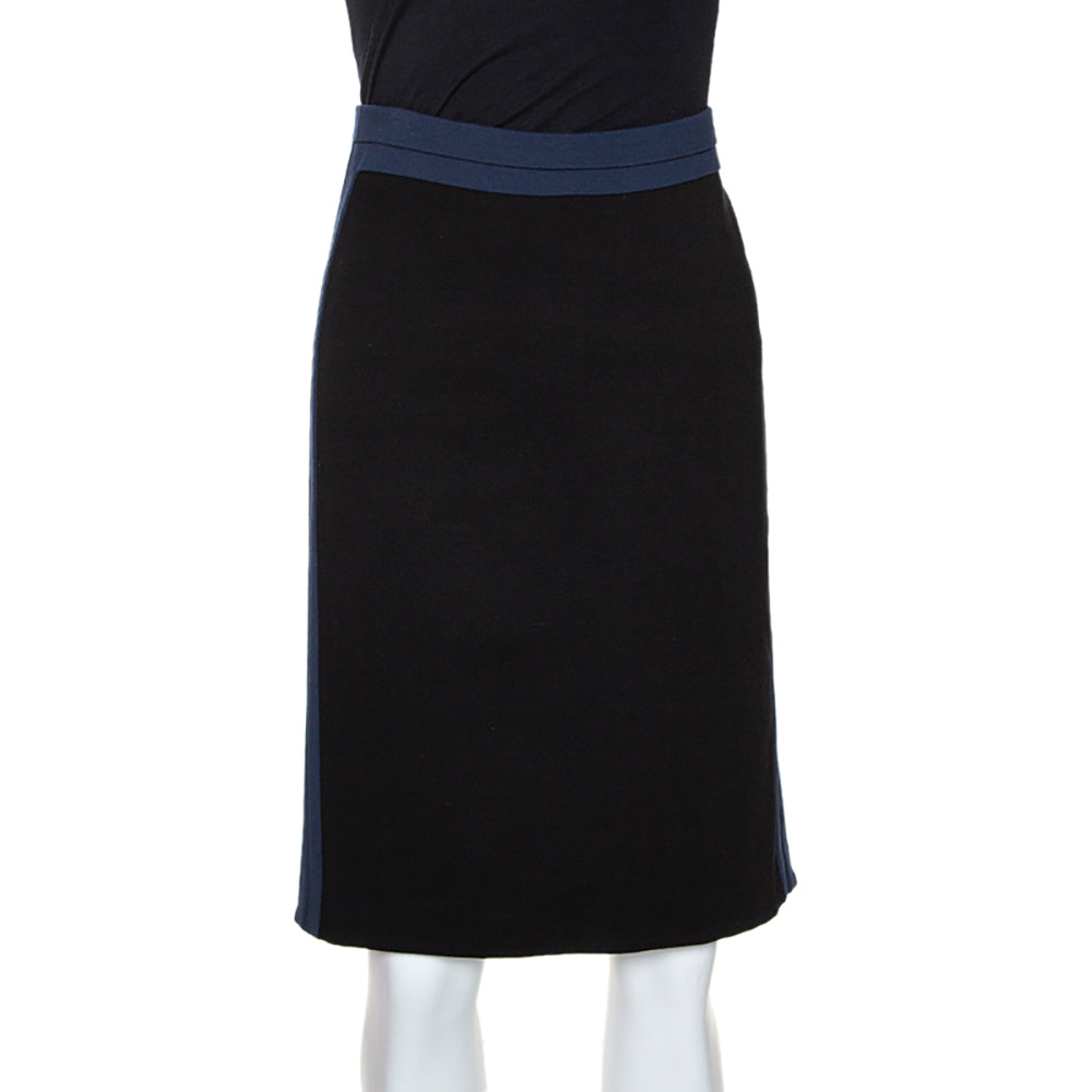 Diane Von Furstenberg Black & Blue Knit Panel Marta Framed Skirt L