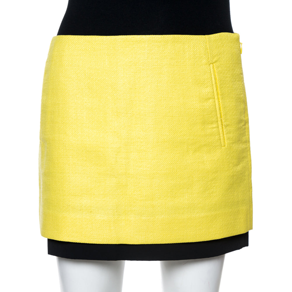 Diane Von Furstenberg Yellow Coated Raffia Elley Mini Skirt S