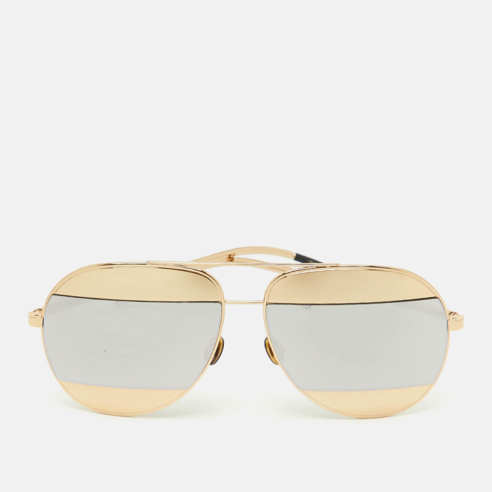 Dior Gold-Silver Mirrored 000DC Split1 Aviator Sunglasses