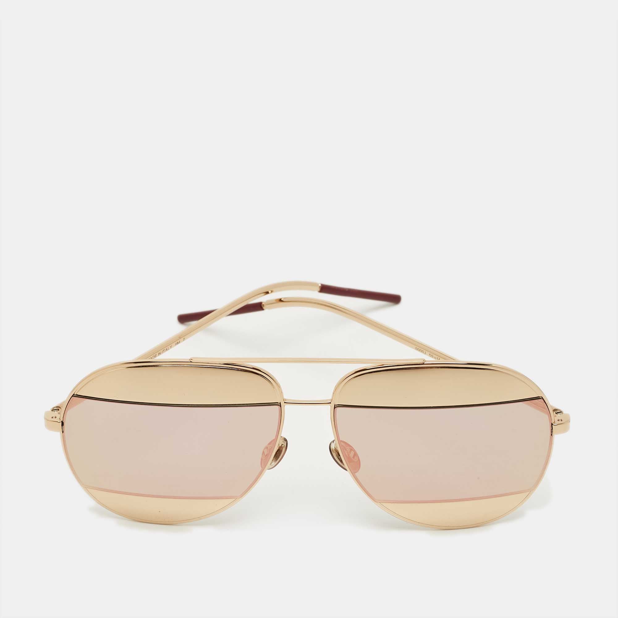 Dior Gold Tone Mirrored 0000J Split1 Aviator Sunglasses