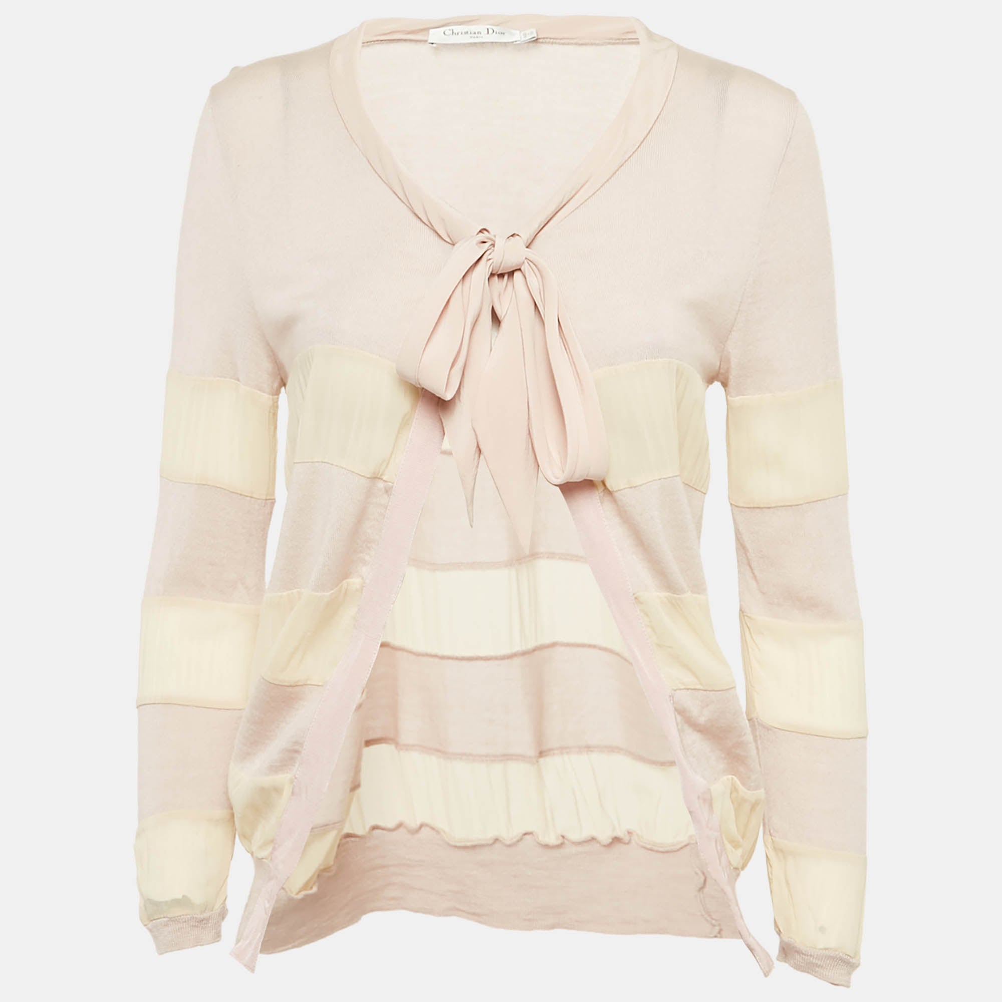 Christian Dior Pink Rib Knit and Silk Paneled Cardigan M