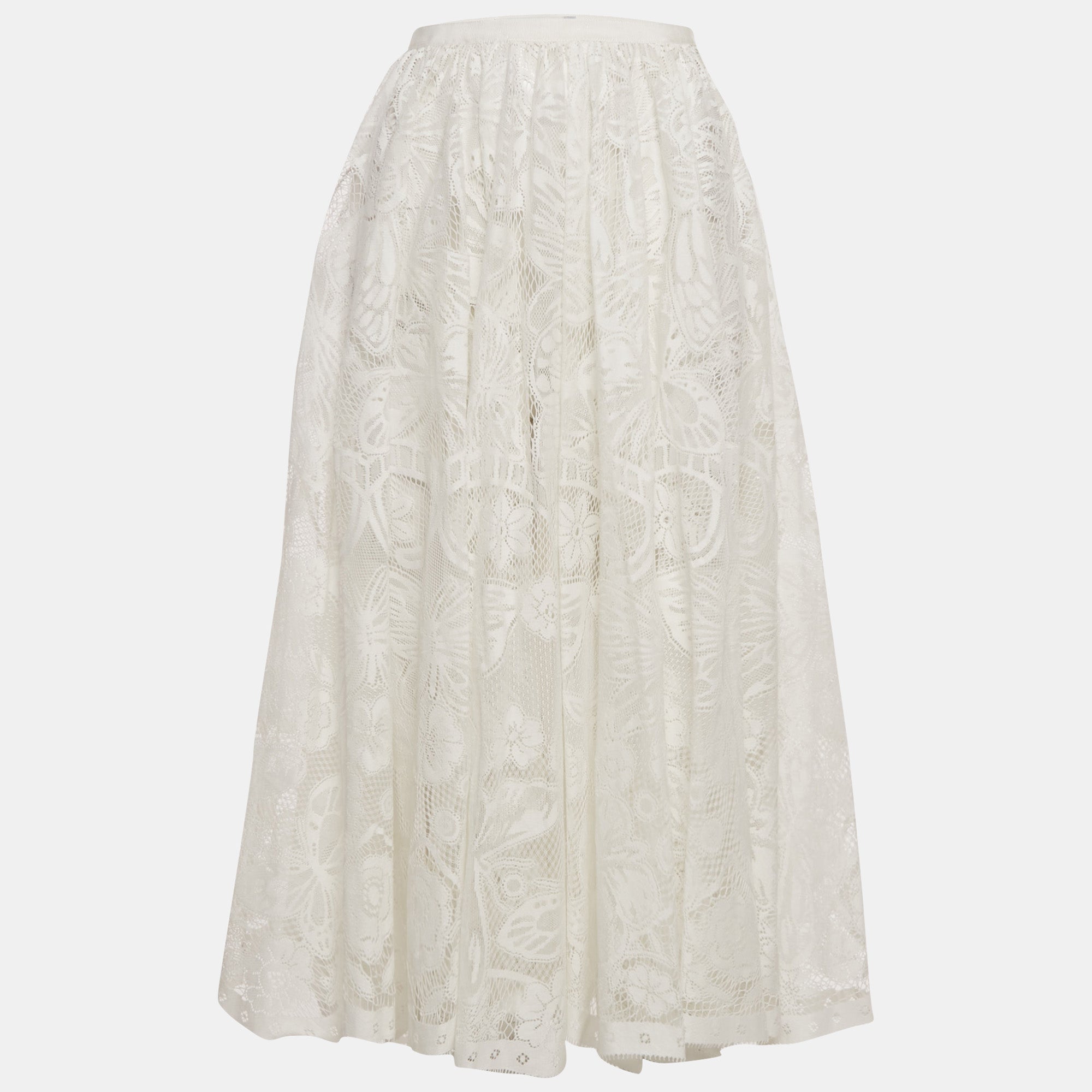 Dior White Lace Midi Skirt S