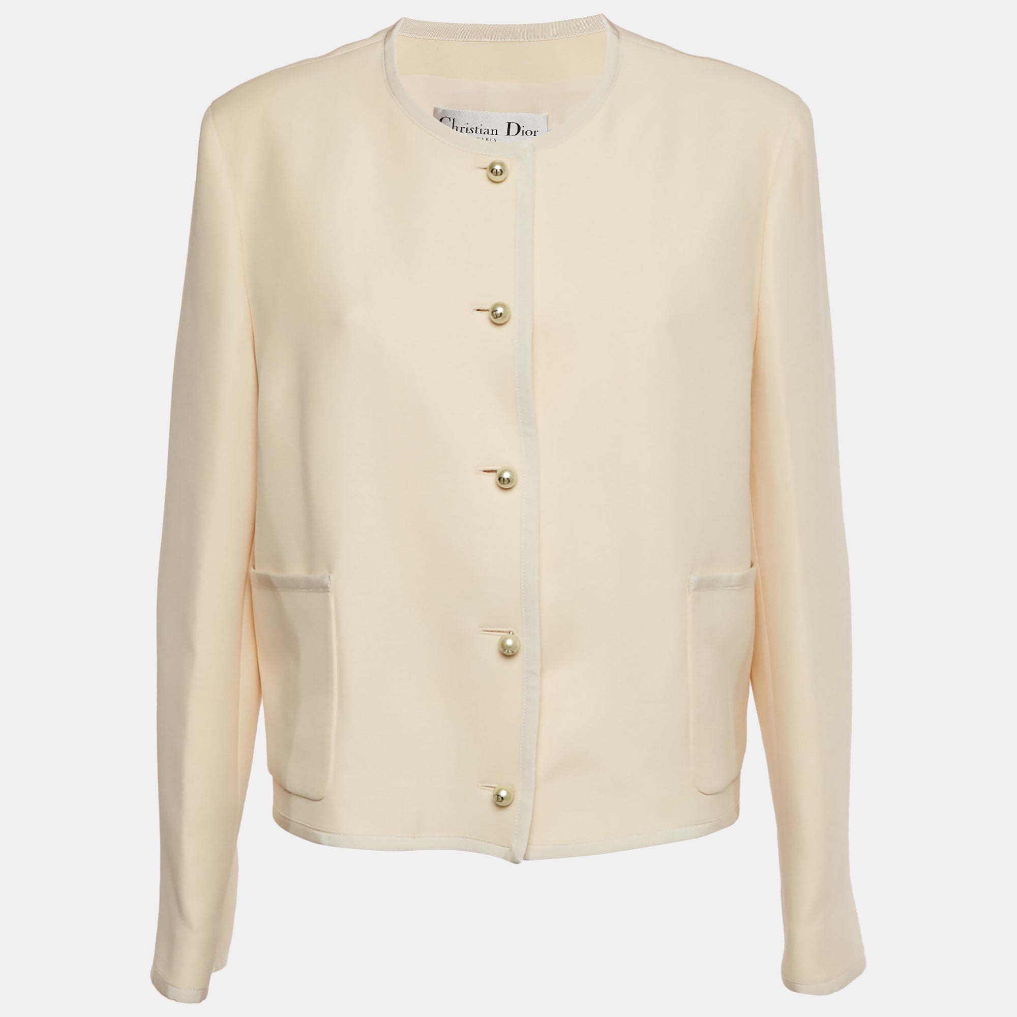 Christian Dior Cream Wool Buttoned Jacket XL