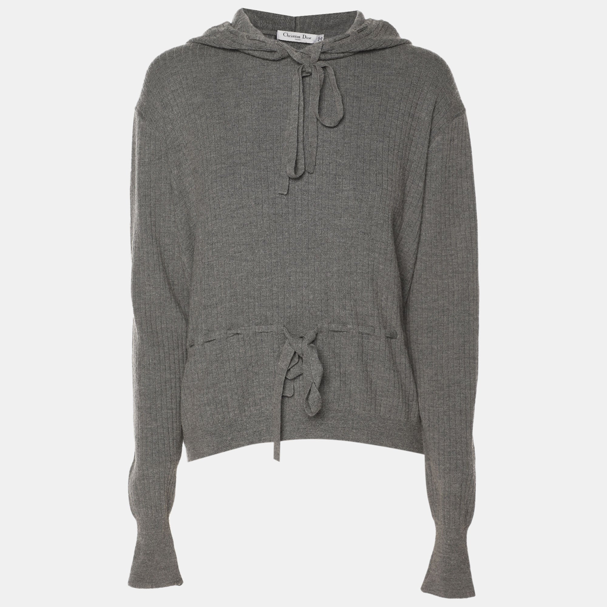 Dior Grey Rib Knit Hoodie Tops M