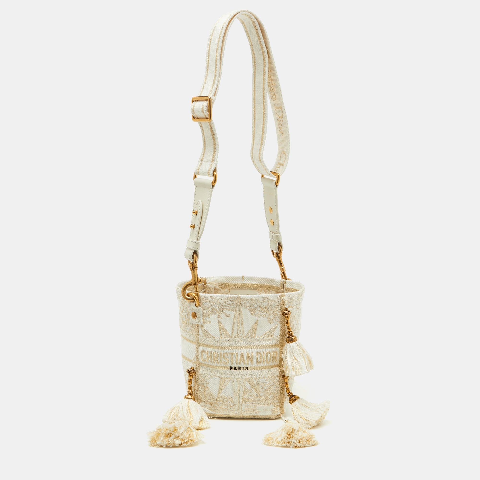 Dior Beige-Gold R&ecirc;ve d'Infini Embroidery Canvas Small D-Bubble Bucket Bag