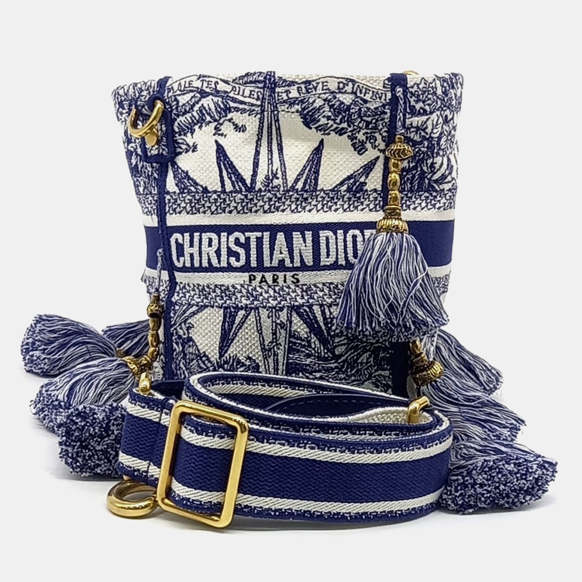 Dior Blue White Canvas D-BUBBLE Bucket Bag Small