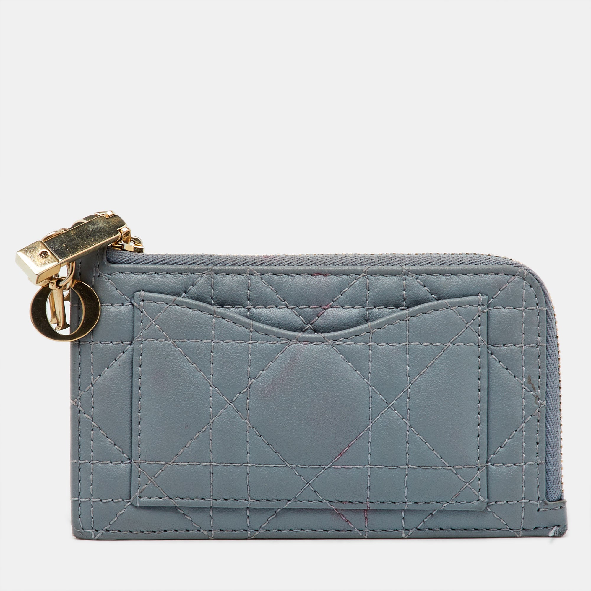 Dior Pale Blue Cannage Leather Cosmos Zip Card Holder