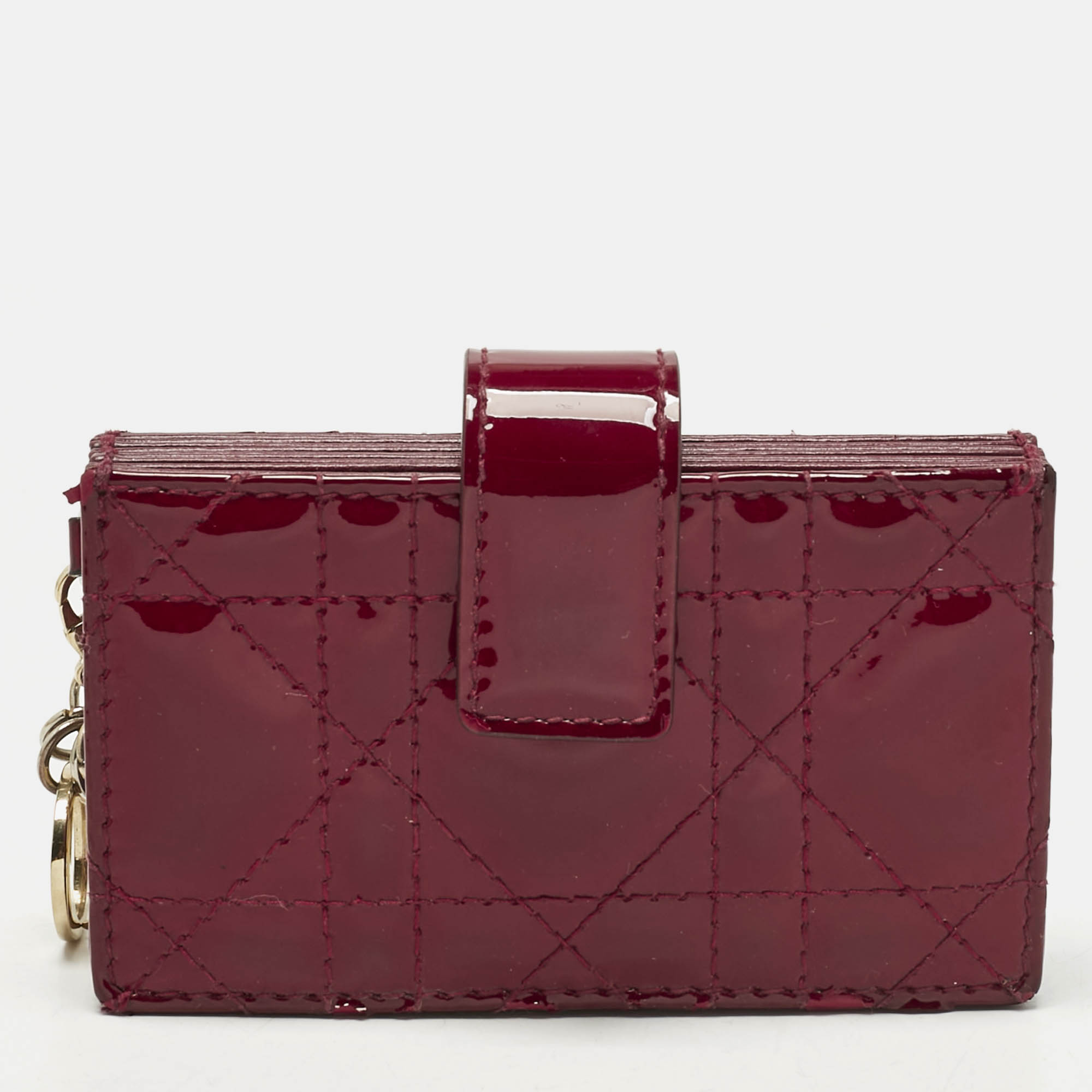 Dior Red Cannaga Patent Leather Gusset Card Holder