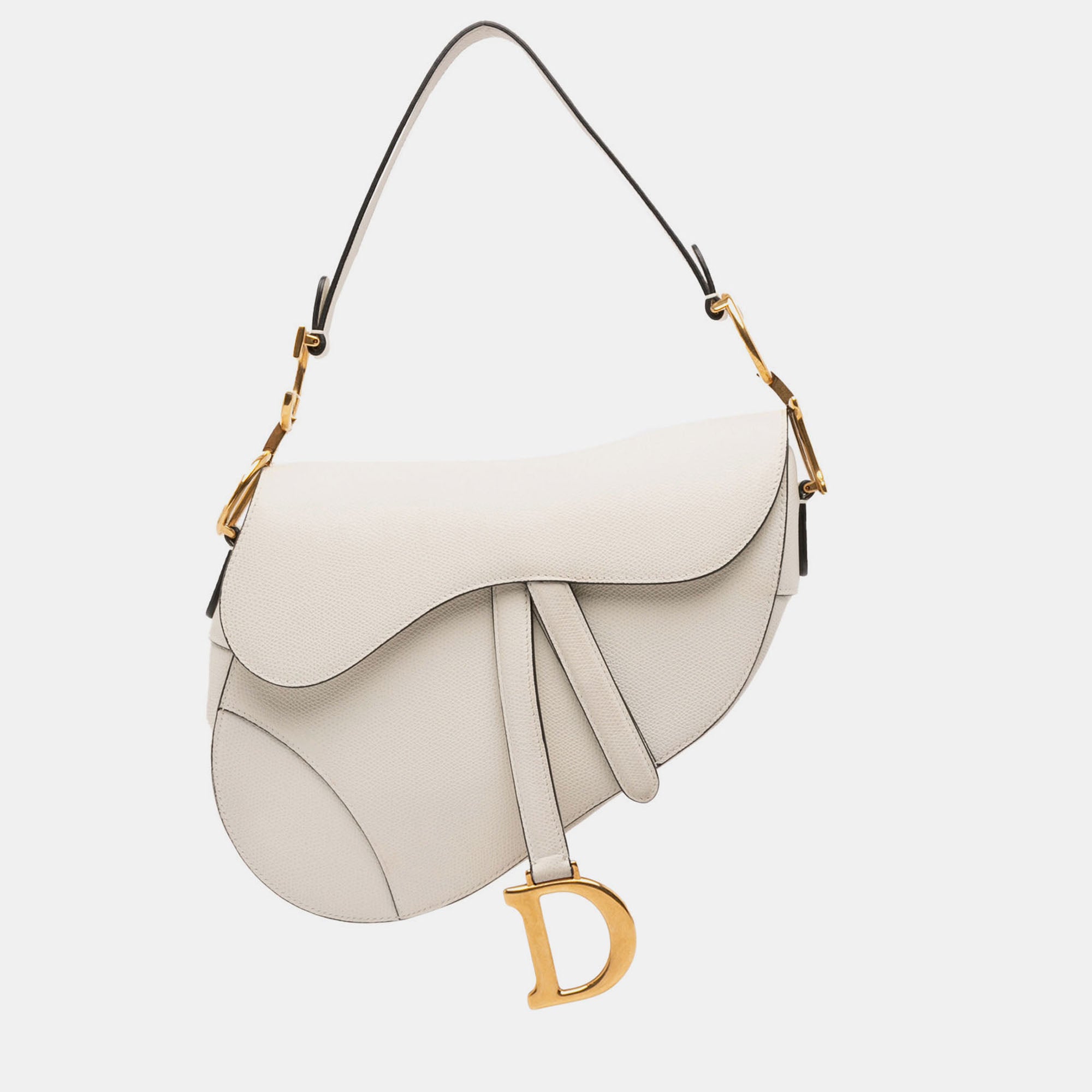 Dior White Grained Calfskin Saddle Bag