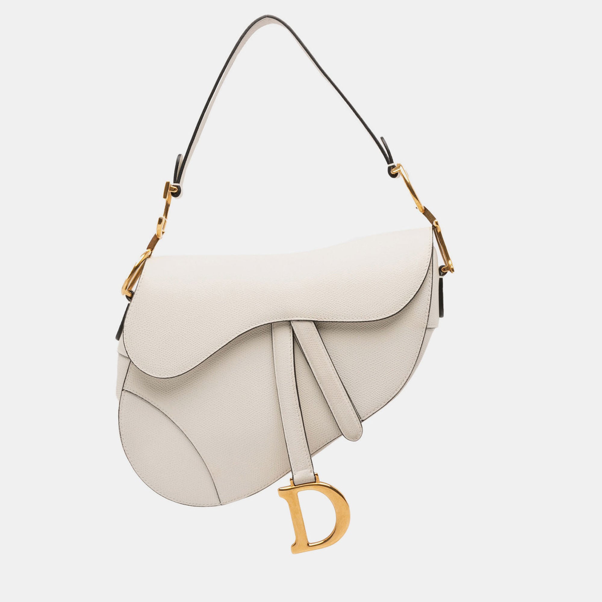 Dior White Grained Calfskin Saddle Bag