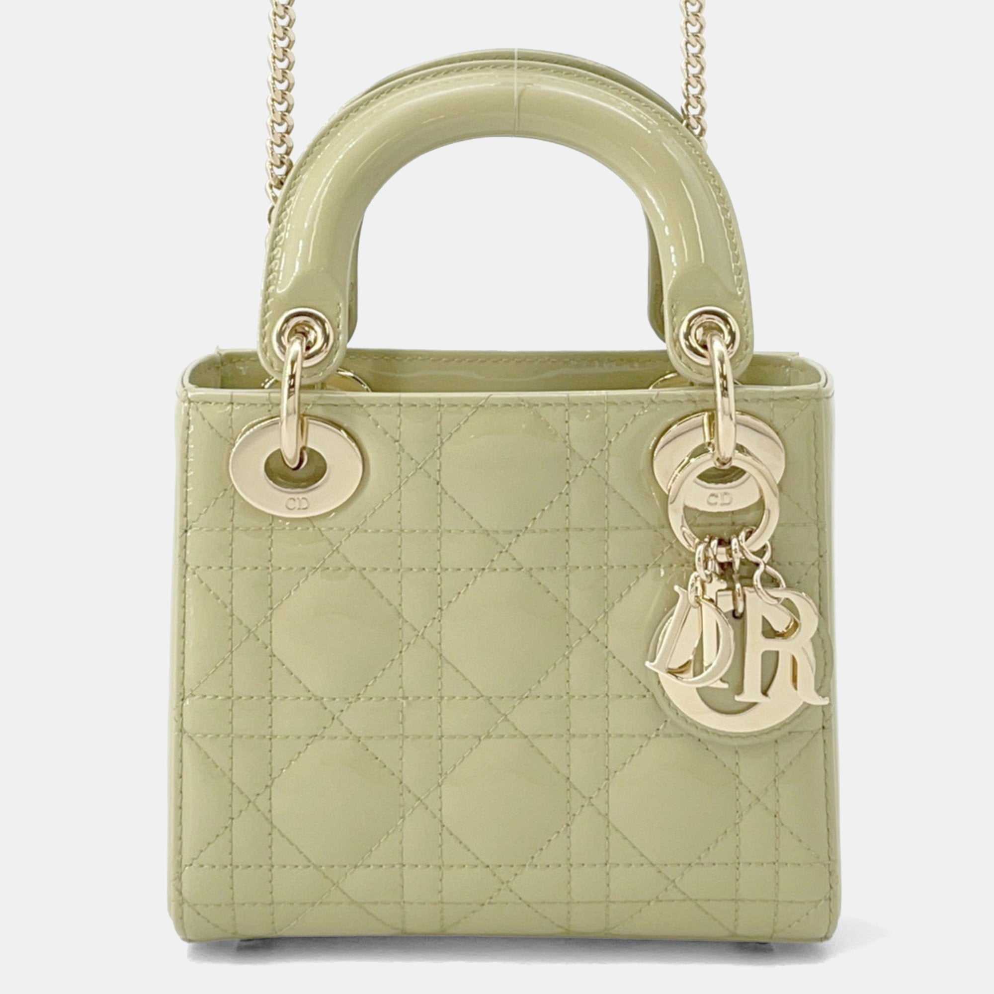 Christian Dior Lady Cannage Mini Green Patent Leather Handbag