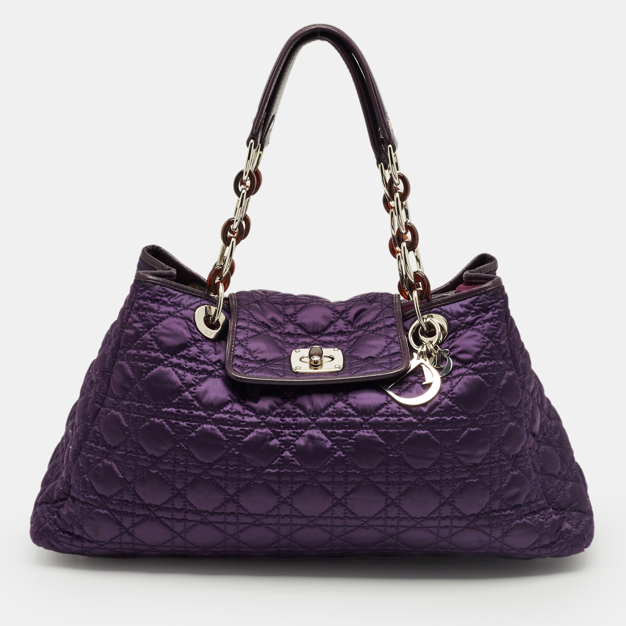 Dior Purple Cannage Nylon and Leather Charming Lock Bag