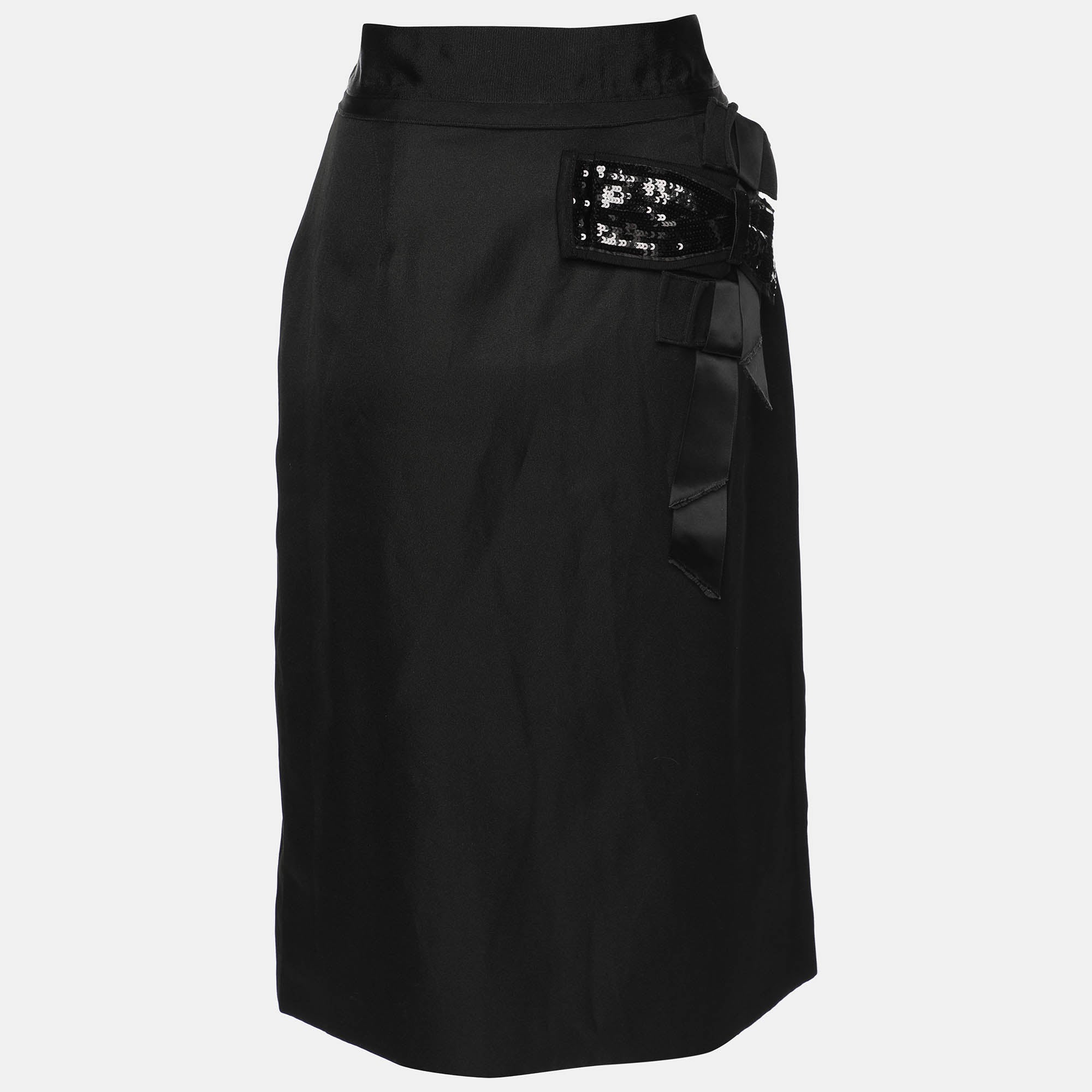 Dolce & Gabbana Black Silk Bow Midi Skirt M