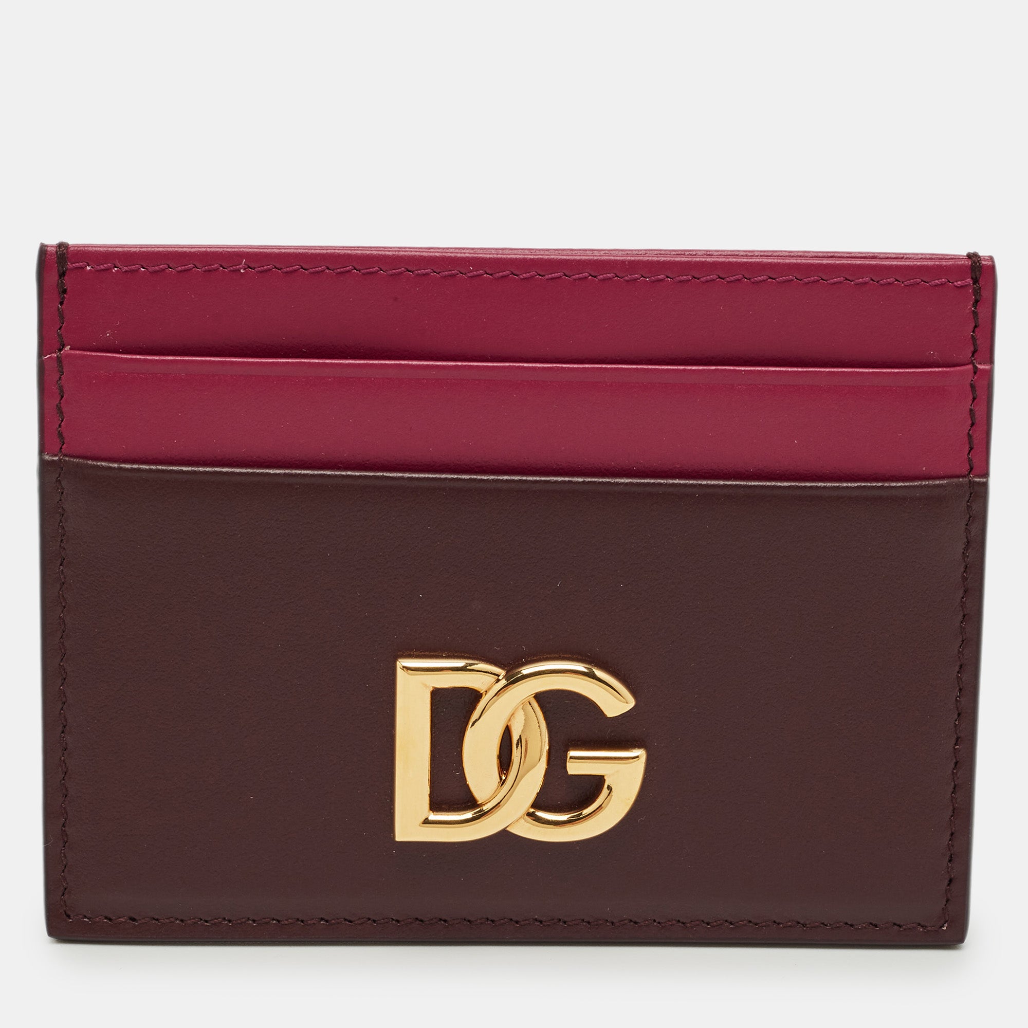 Dolce & Gabbana Pink-Burgundy Leather DG Logo Card Holder