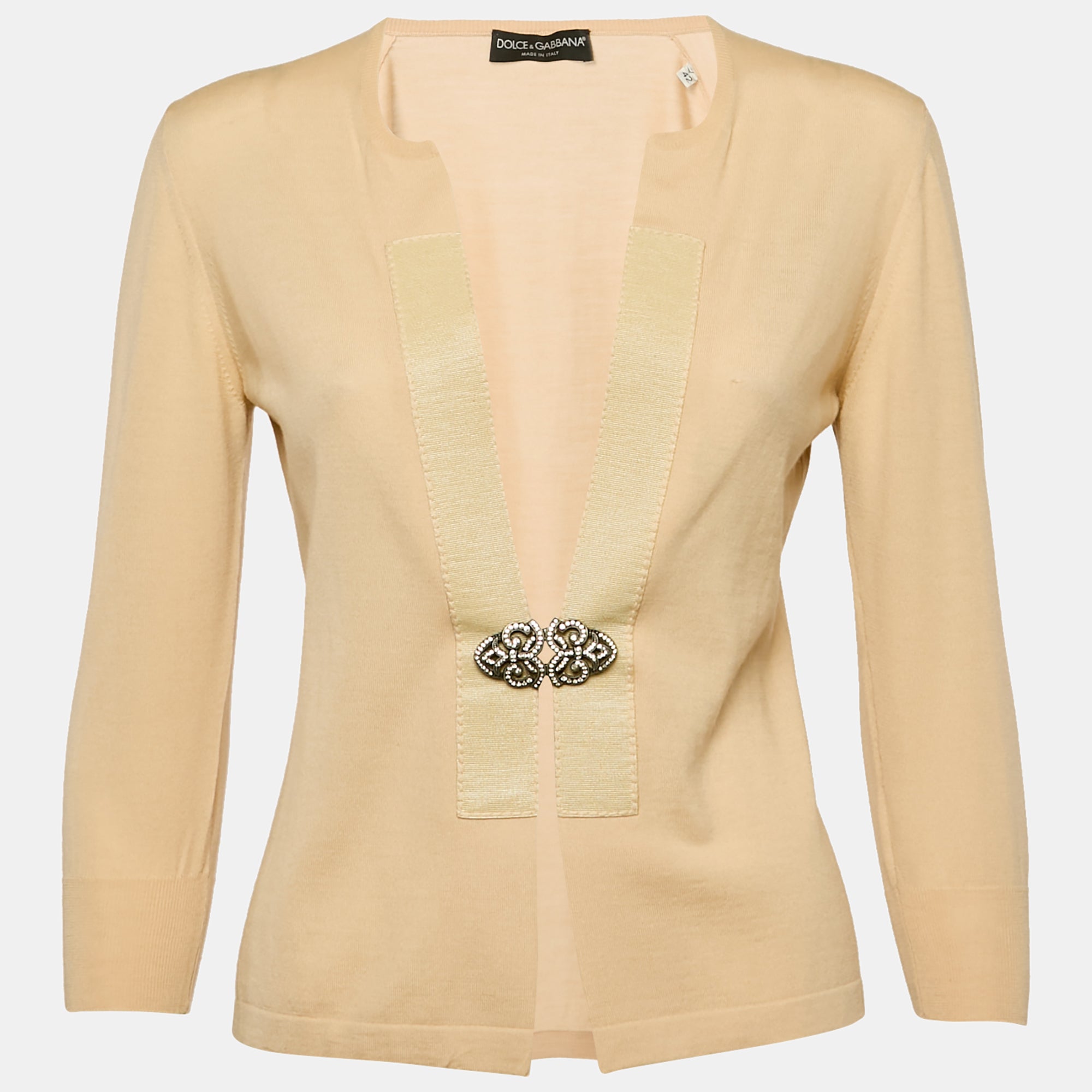 Dolce & Gabbana Beige Embellished Closure Knit Cardigan M